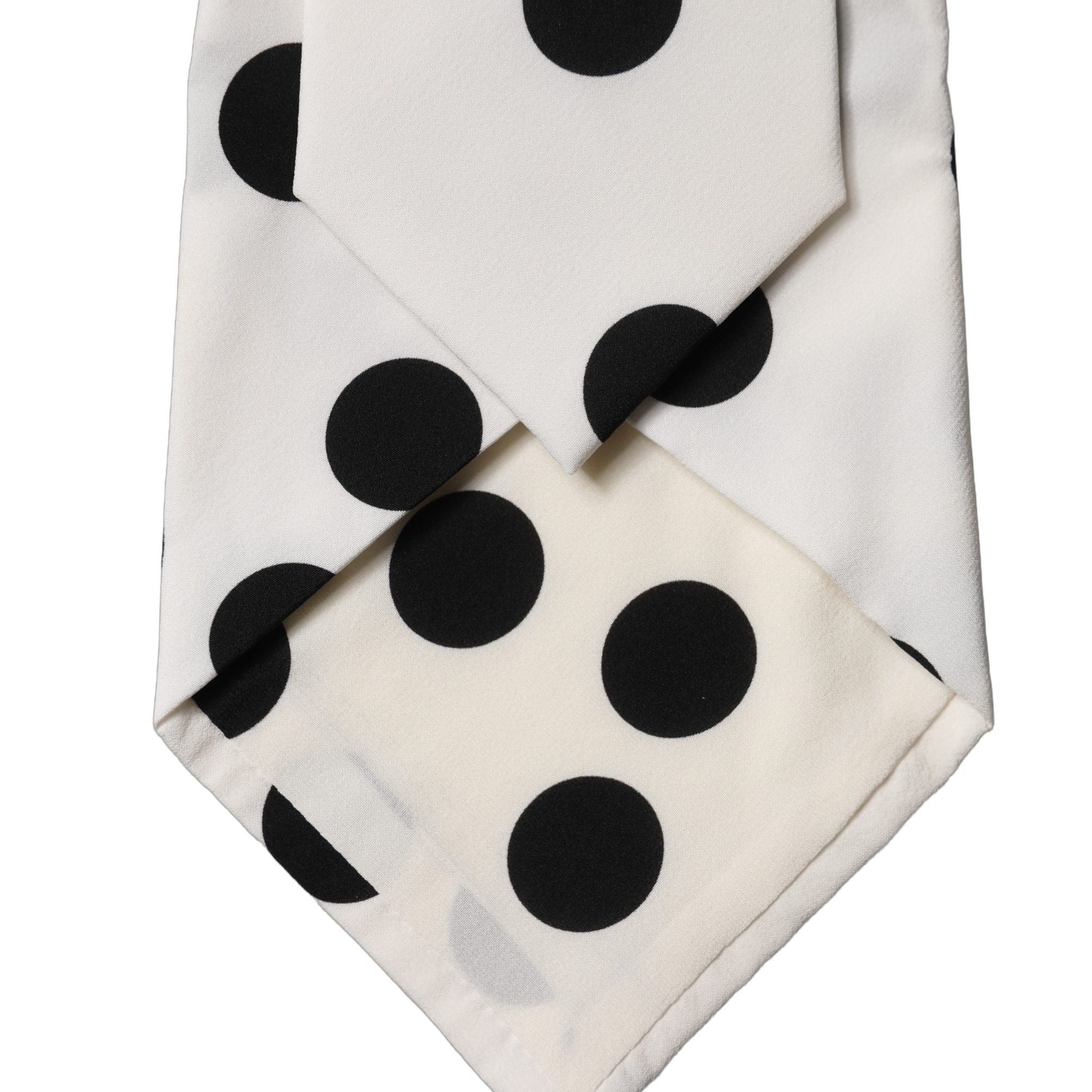 Dolce & Gabbana White Black Polka Dot Silk Adjustable Women Necktie Tie