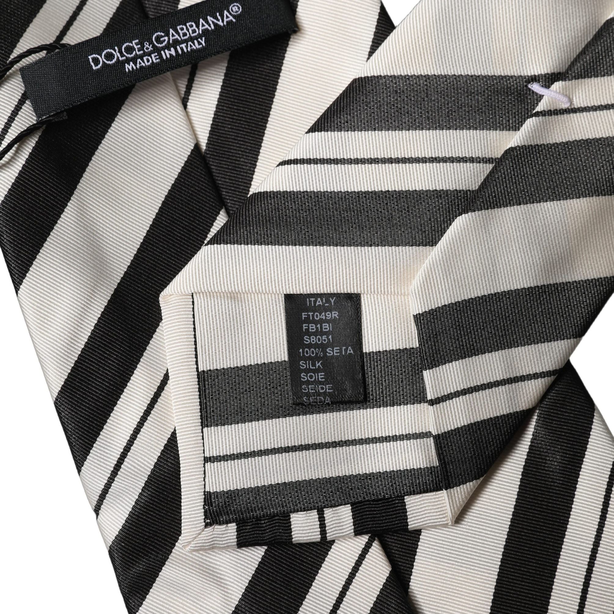 Dolce & Gabbana Black White Stripes Silk Adjustable Women Necktie Tie