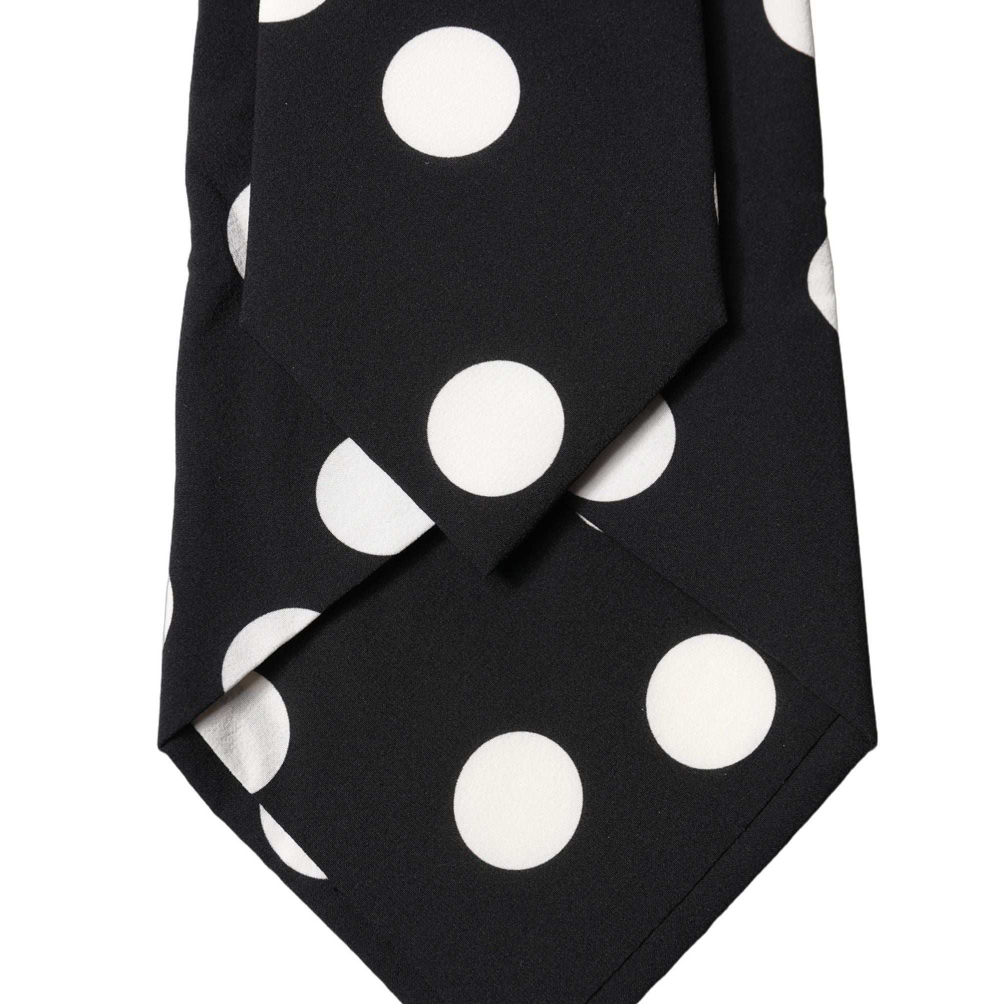 Dolce & Gabbana Black White Polka Dot Silk Adjustable Women Necktie Tie