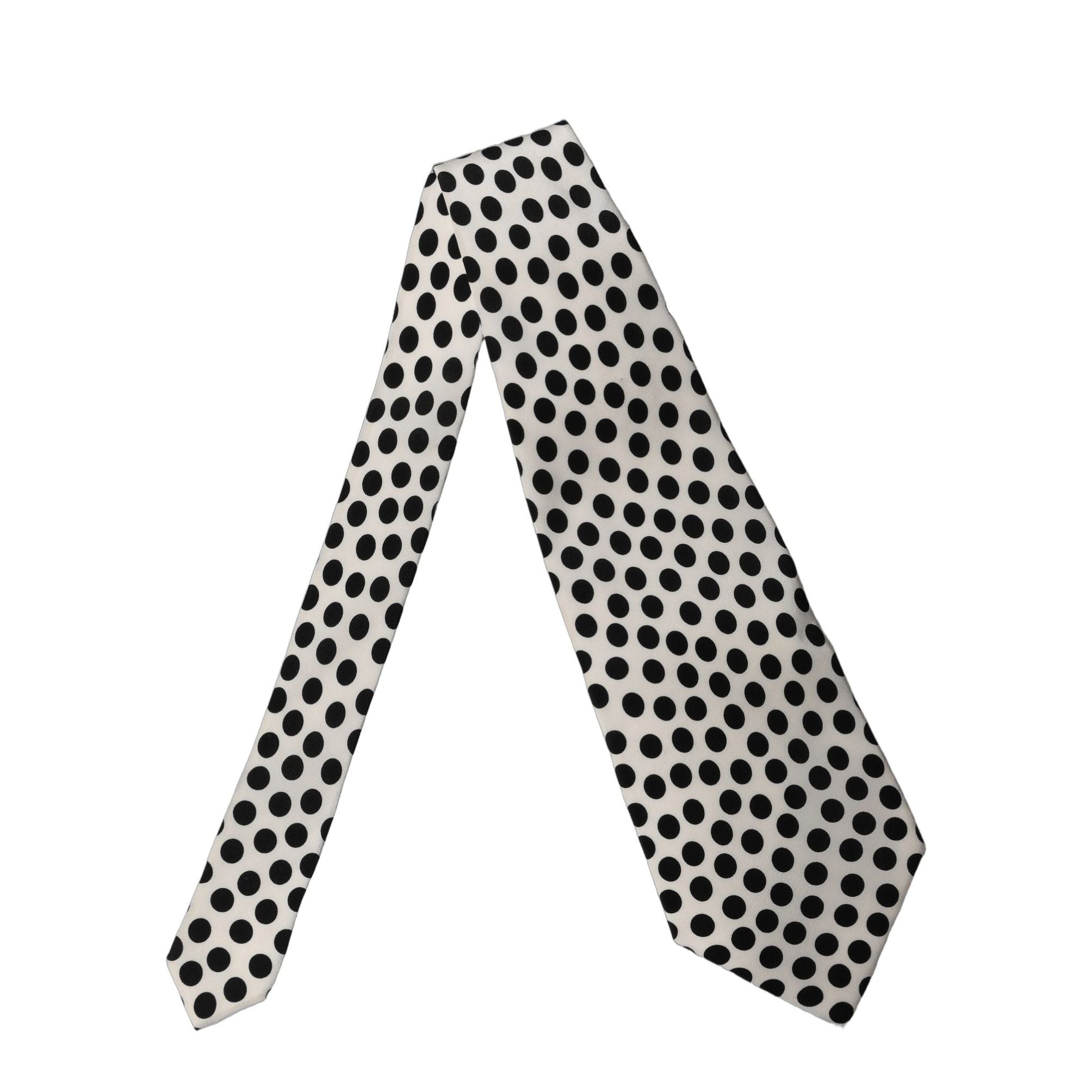Dolce & Gabbana White Black Polka Dot Silk Adjustable Women Necktie Tie