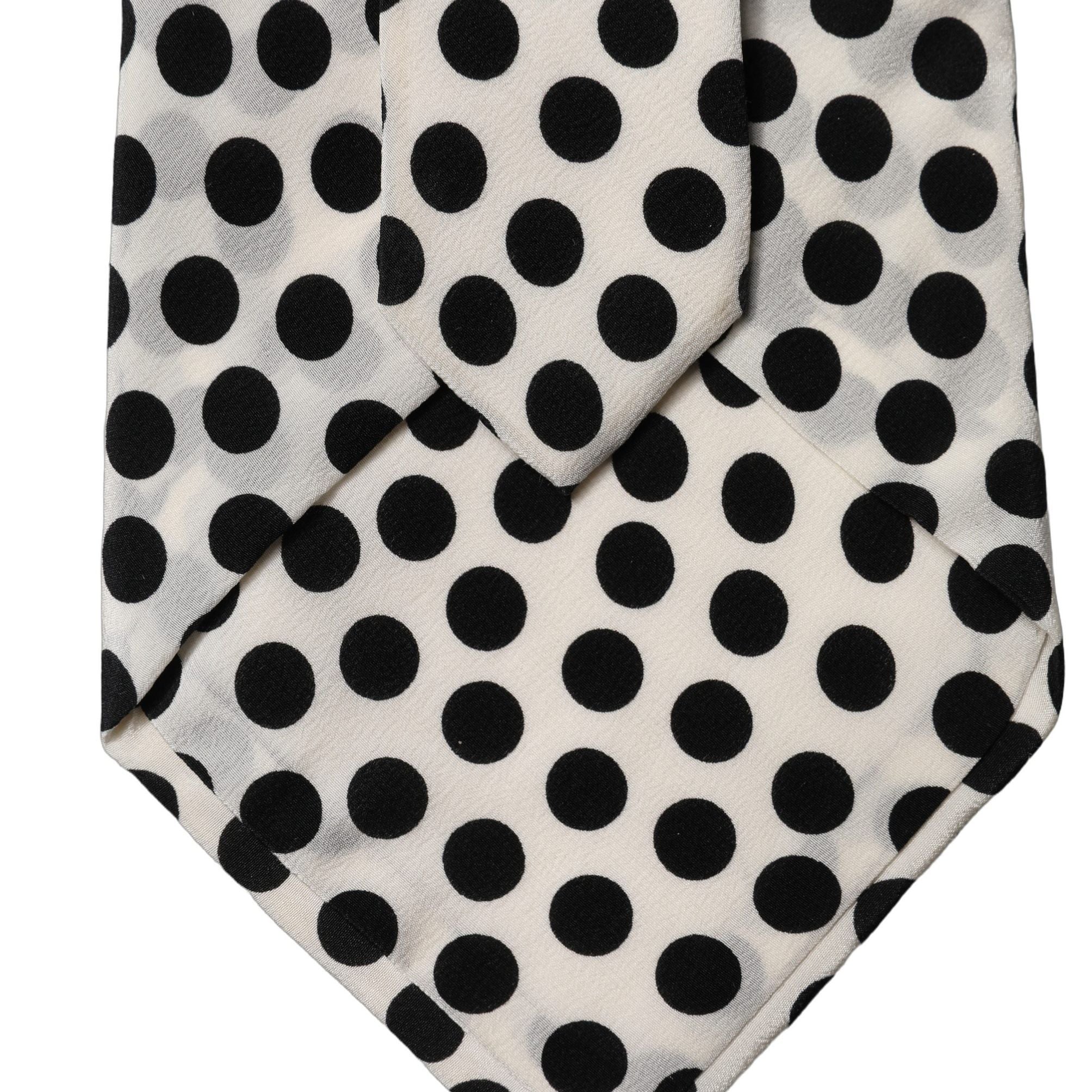 Dolce & Gabbana White Black Polka Dot Silk Adjustable Women Necktie Tie