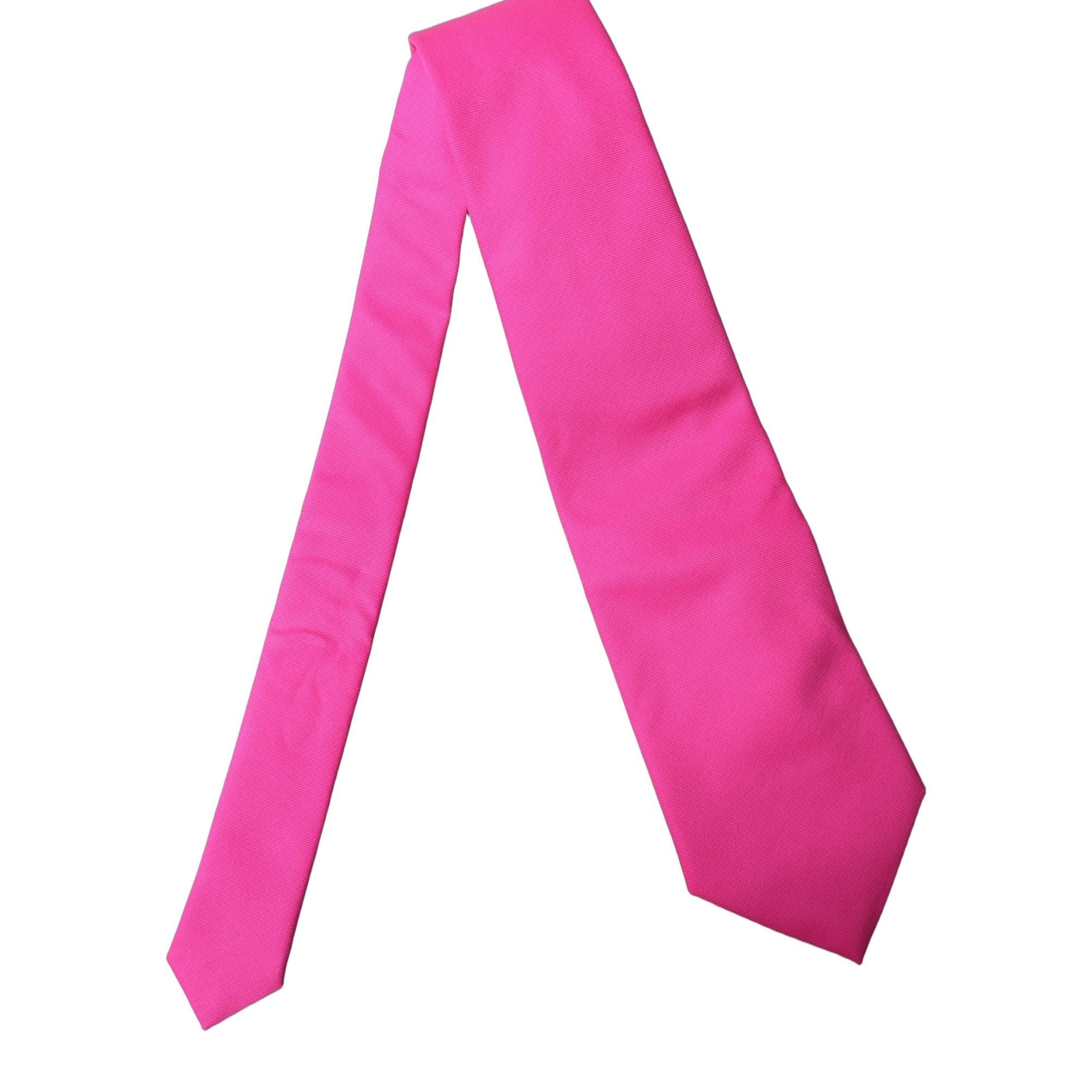 Dolce & Gabbana Neon Pink Solid Satin Silk Adjustable Women Necktie Tie