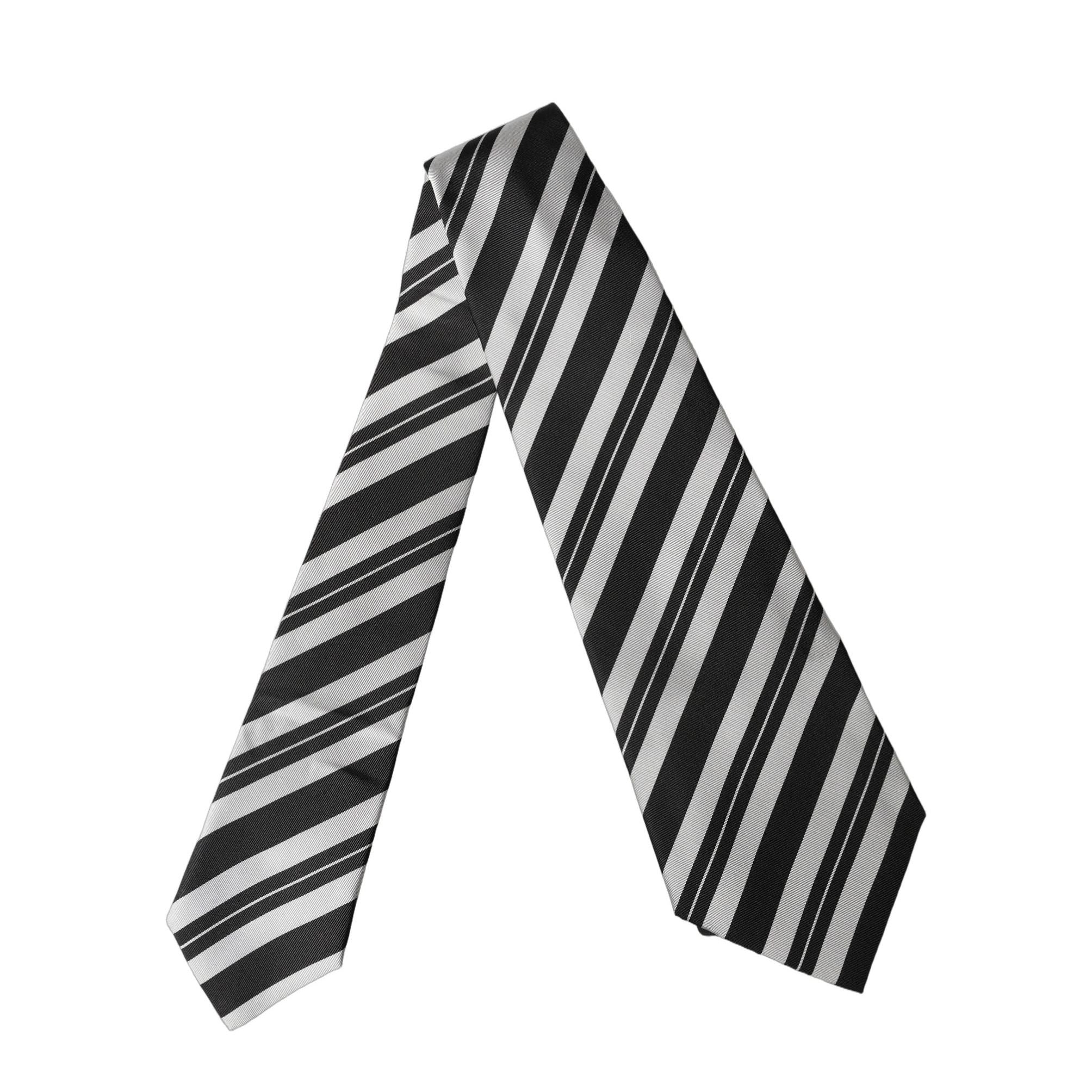Dolce & Gabbana Black White Stripes Silk Adjustable Women Necktie Tie