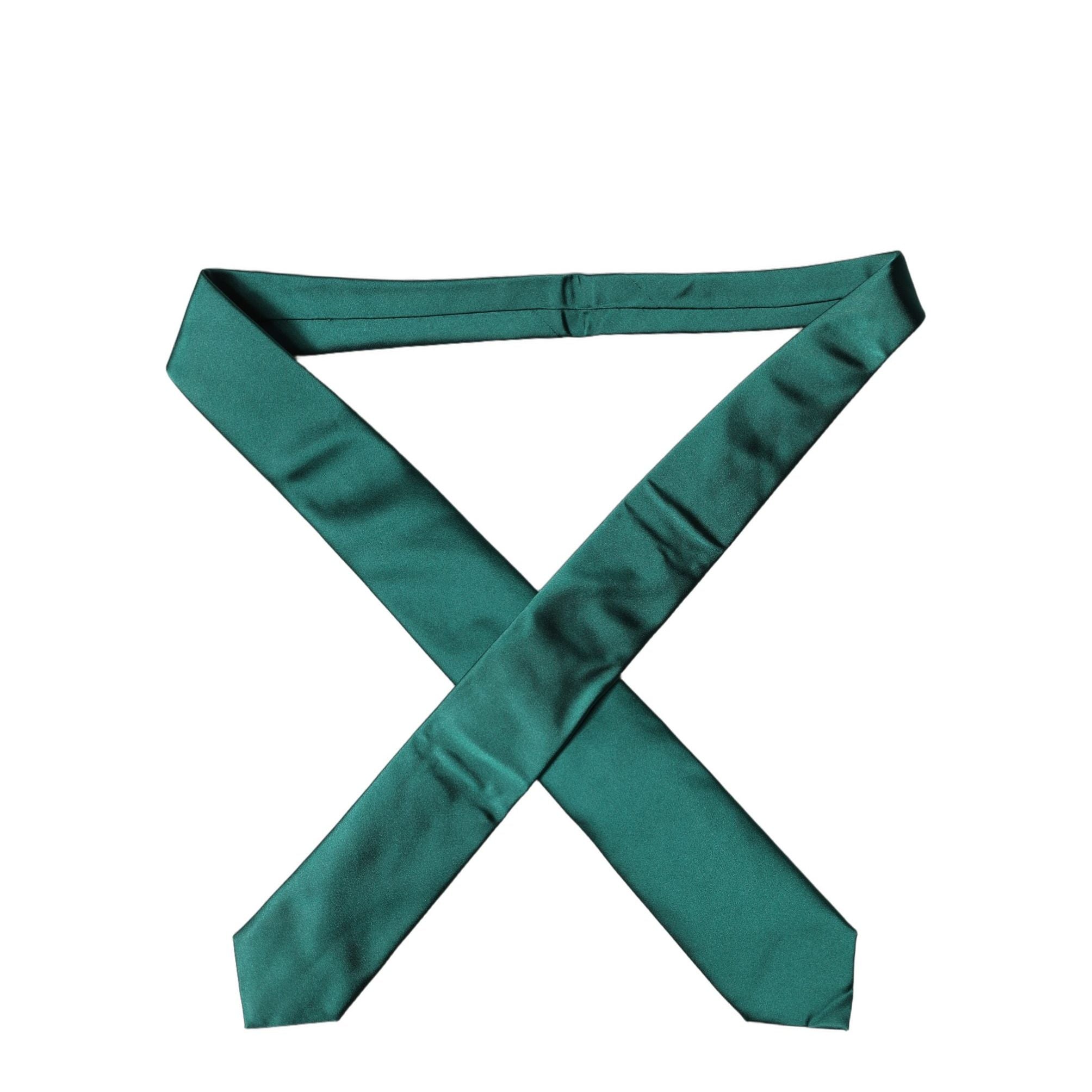 Dolce & Gabbana Dark Green Satin Silk Adjustable Women Tied Necktie Tie