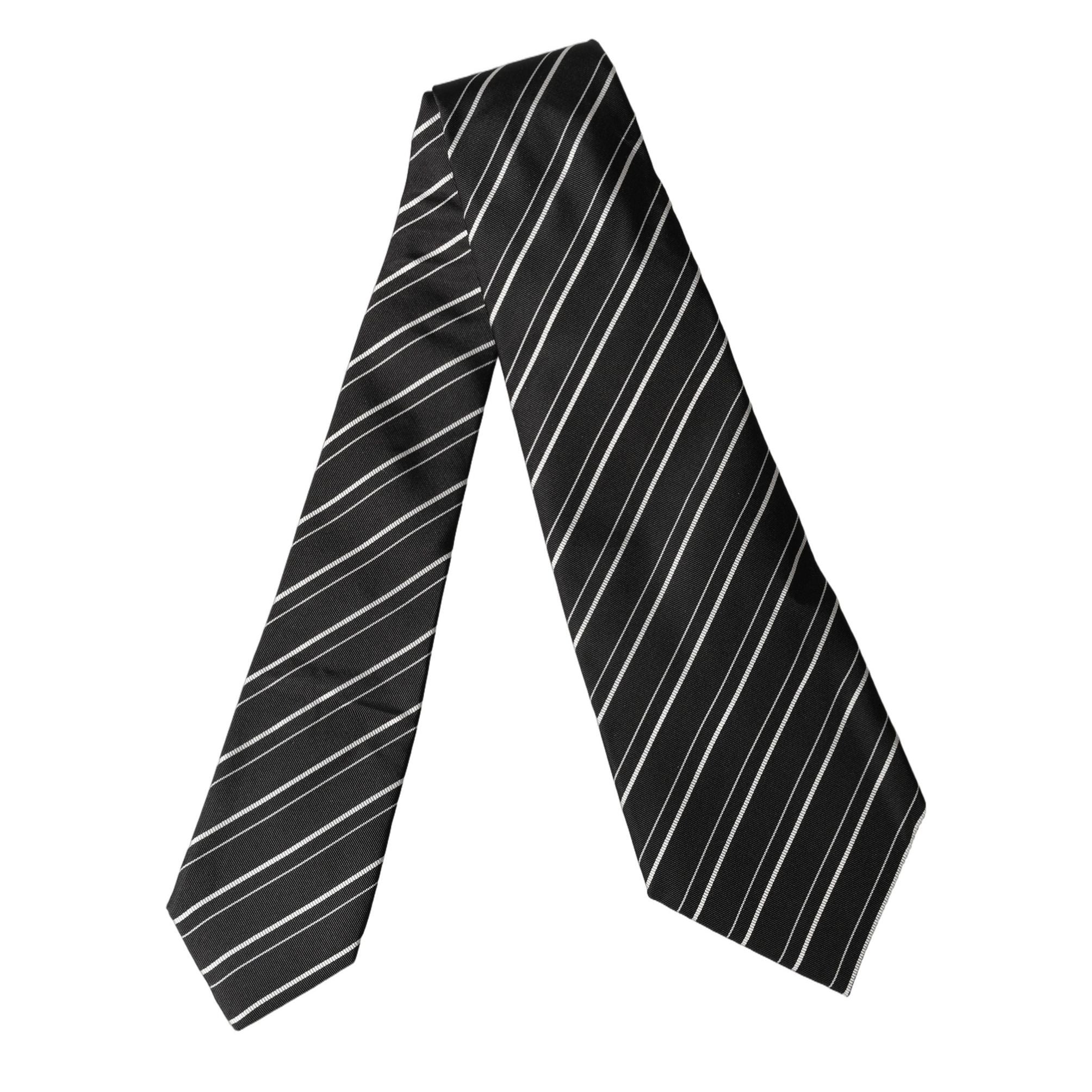 Dolce & Gabbana Black White Stripes Silk Adjustable Women Necktie Tie