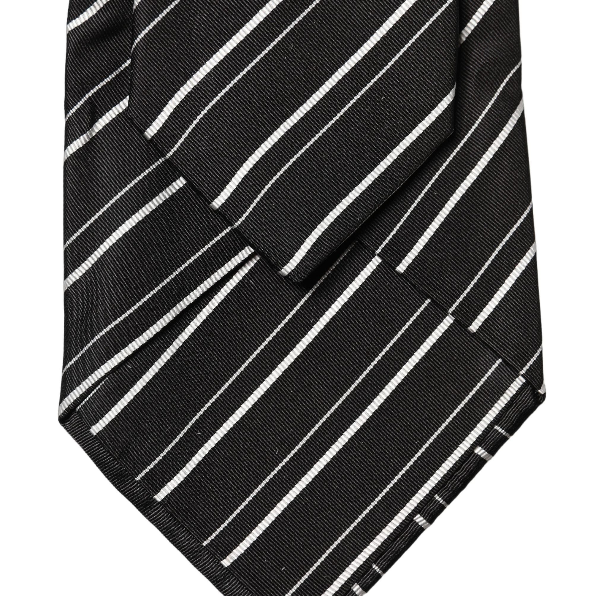 Dolce & Gabbana Black White Stripes Silk Adjustable Women Necktie Tie