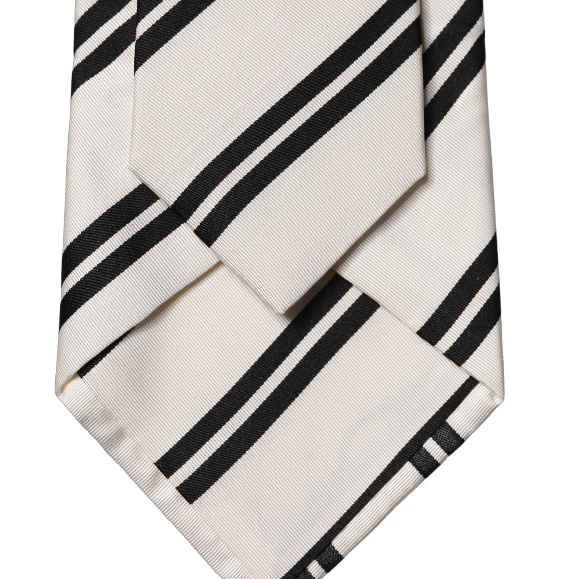 Dolce & Gabbana White Black Stripes Silk Adjustable Women Necktie Tie