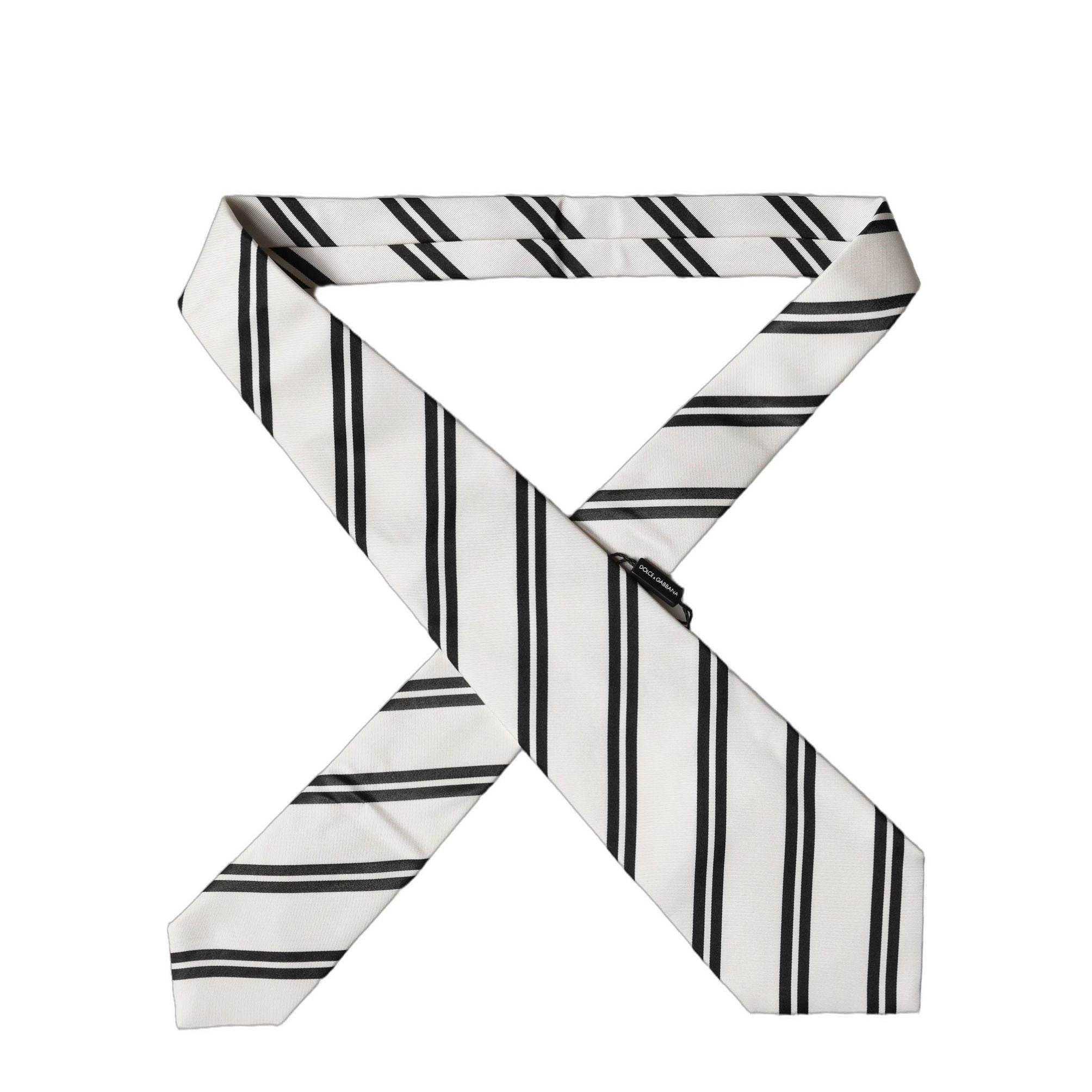Dolce & Gabbana White Black Stripes Silk Adjustable Women Necktie Tie