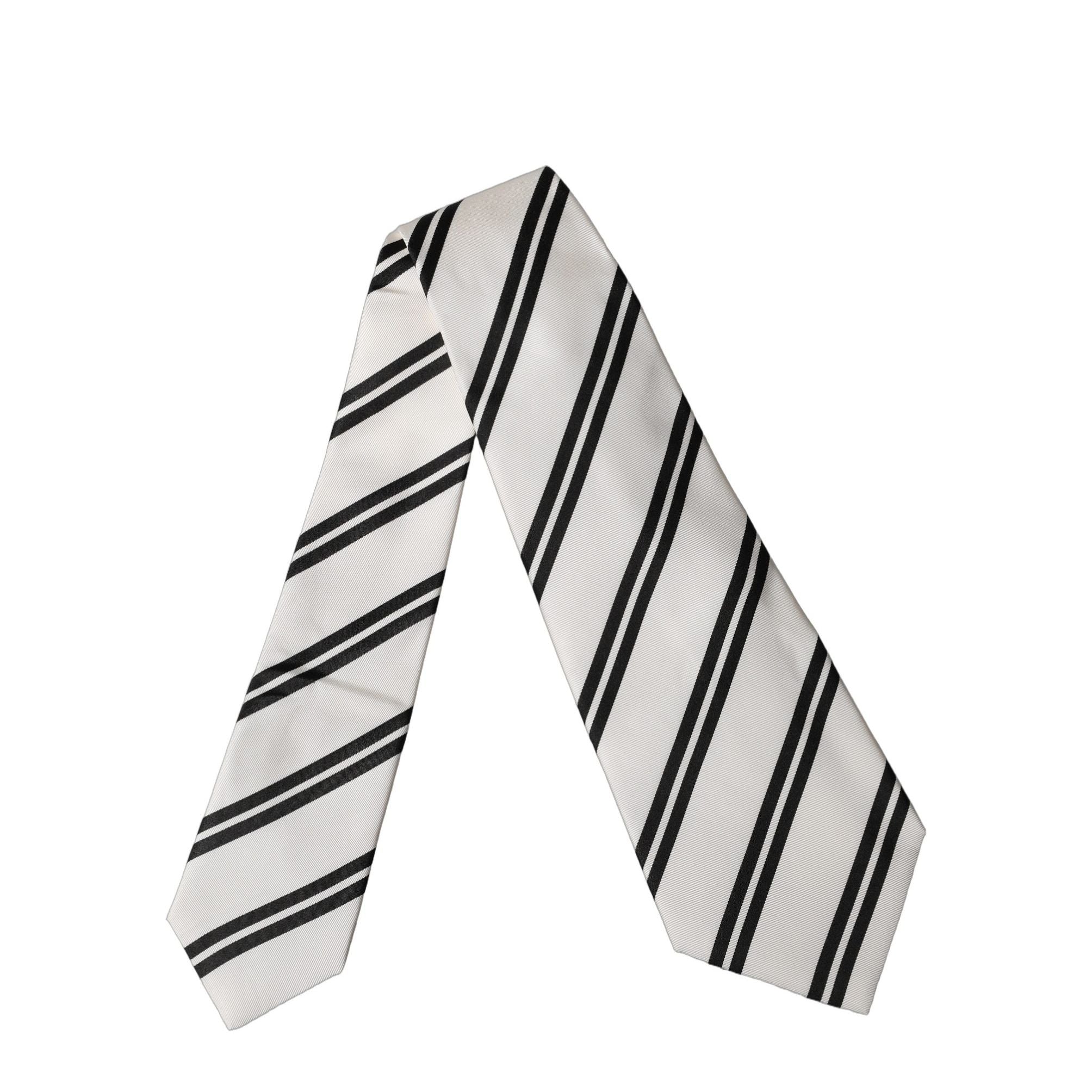 Dolce & Gabbana White Black Stripes Silk Adjustable Women Necktie Tie