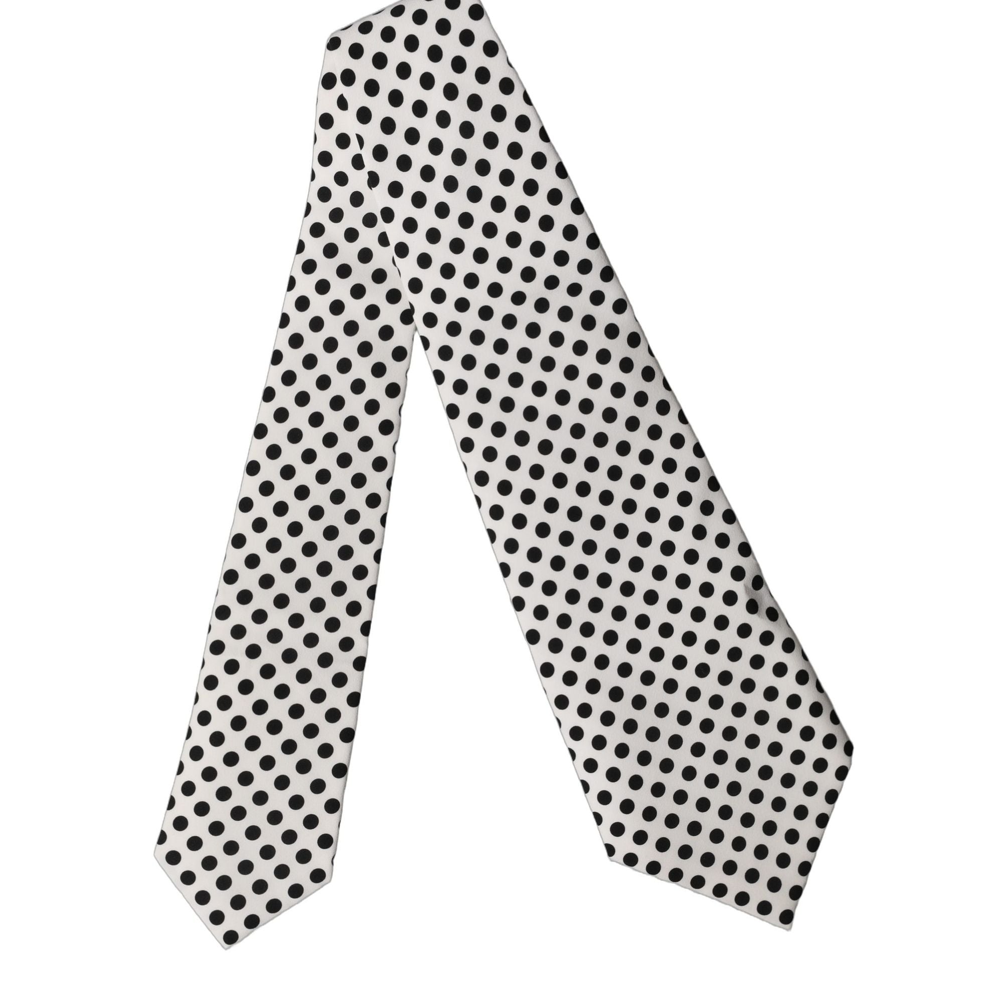 Dolce & Gabbana White Black Polka Dot Silk Adjustable Women Necktie Tie
