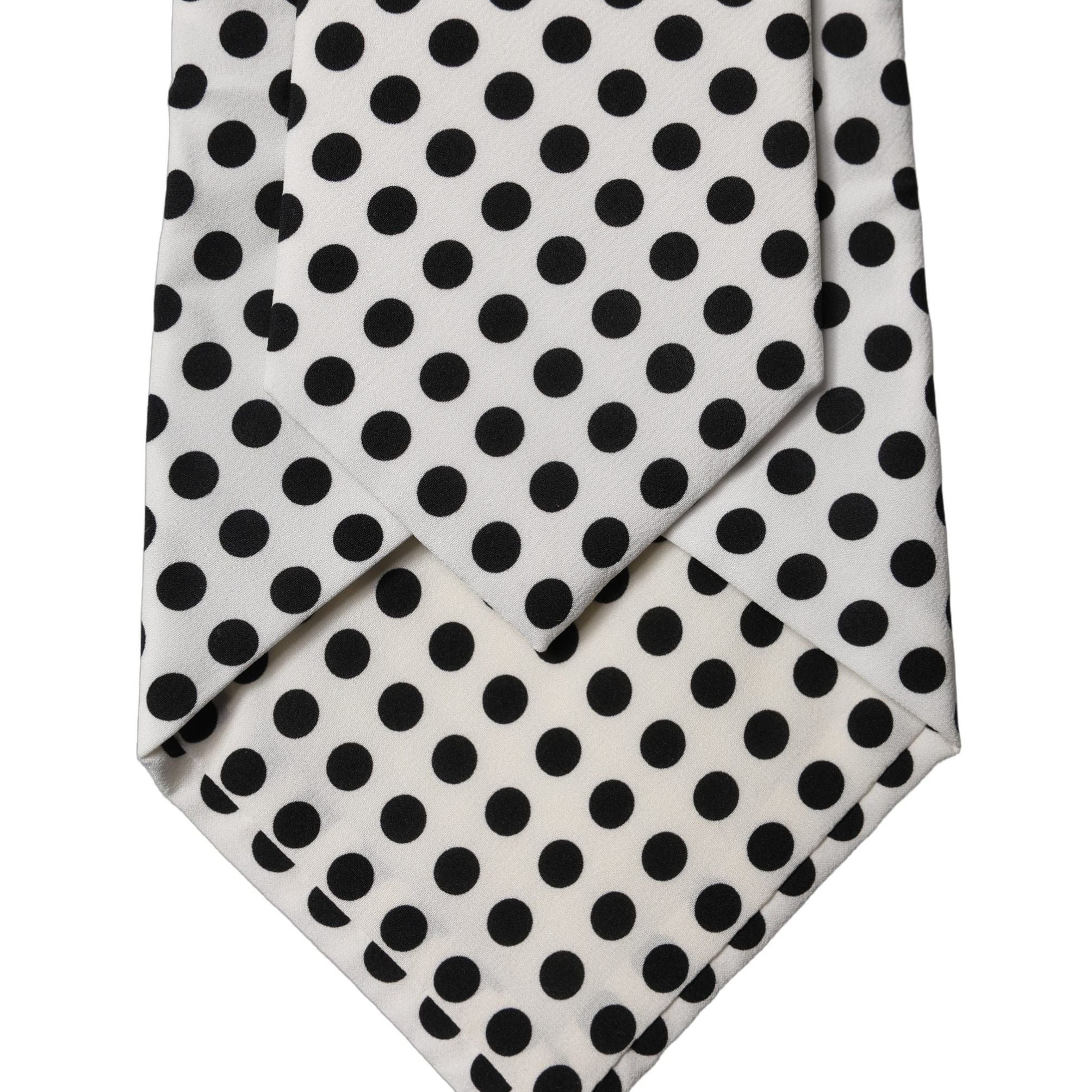 Dolce & Gabbana White Black Polka Dot Silk Adjustable Women Necktie Tie