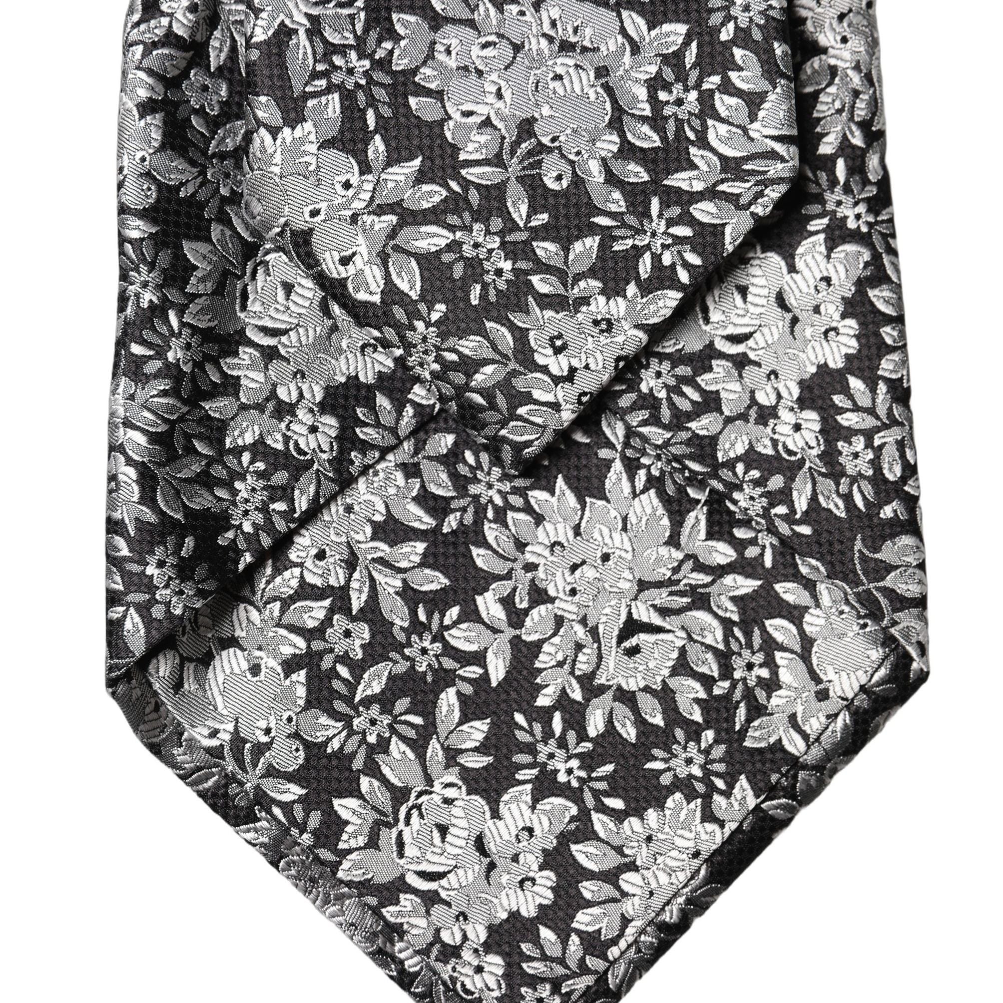 Dolce & Gabbana Black Silver Floral Silk Adjustable Women Necktie Tie