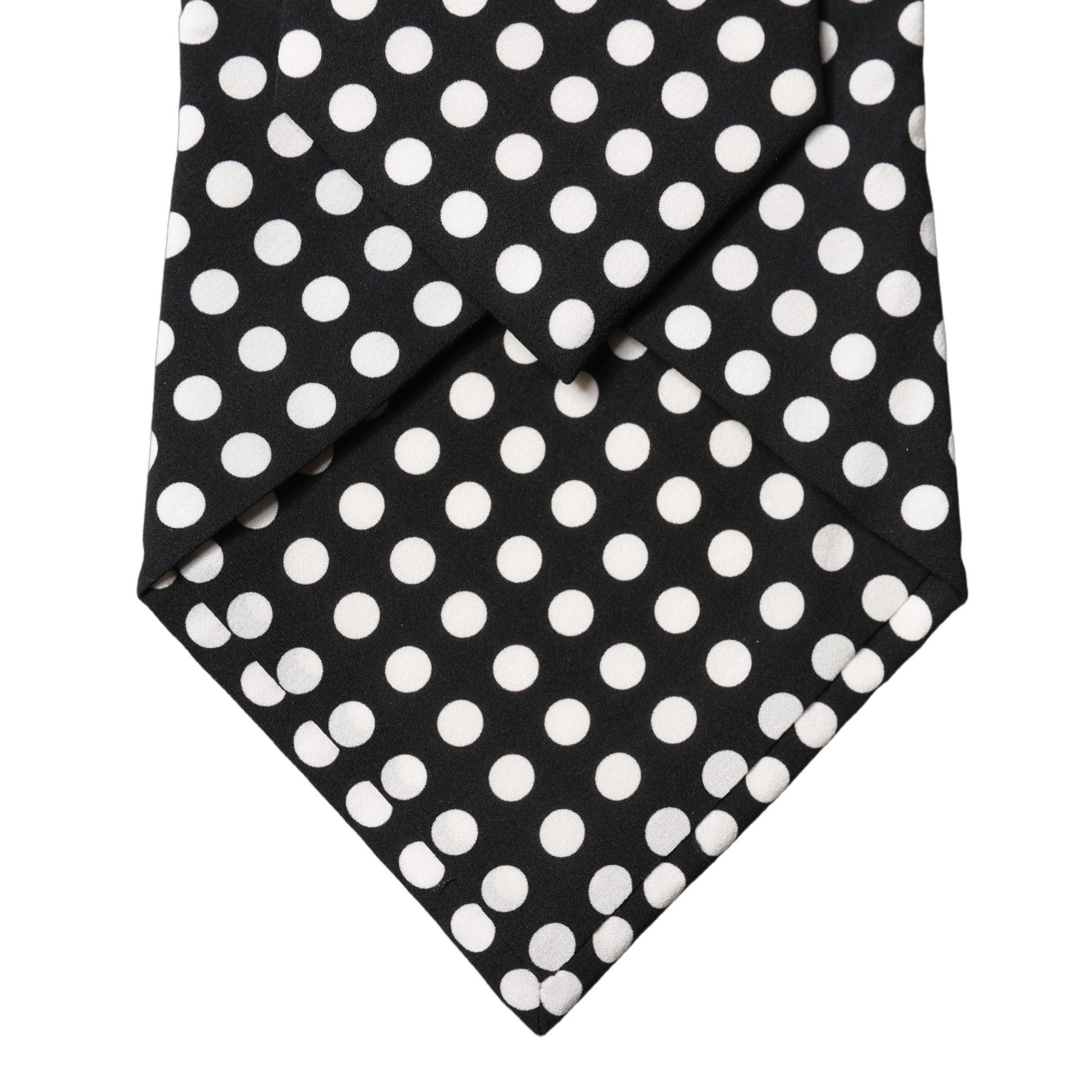 Dolce & Gabbana Black White Polka Dot Silk Adjustable Women Necktie Tie