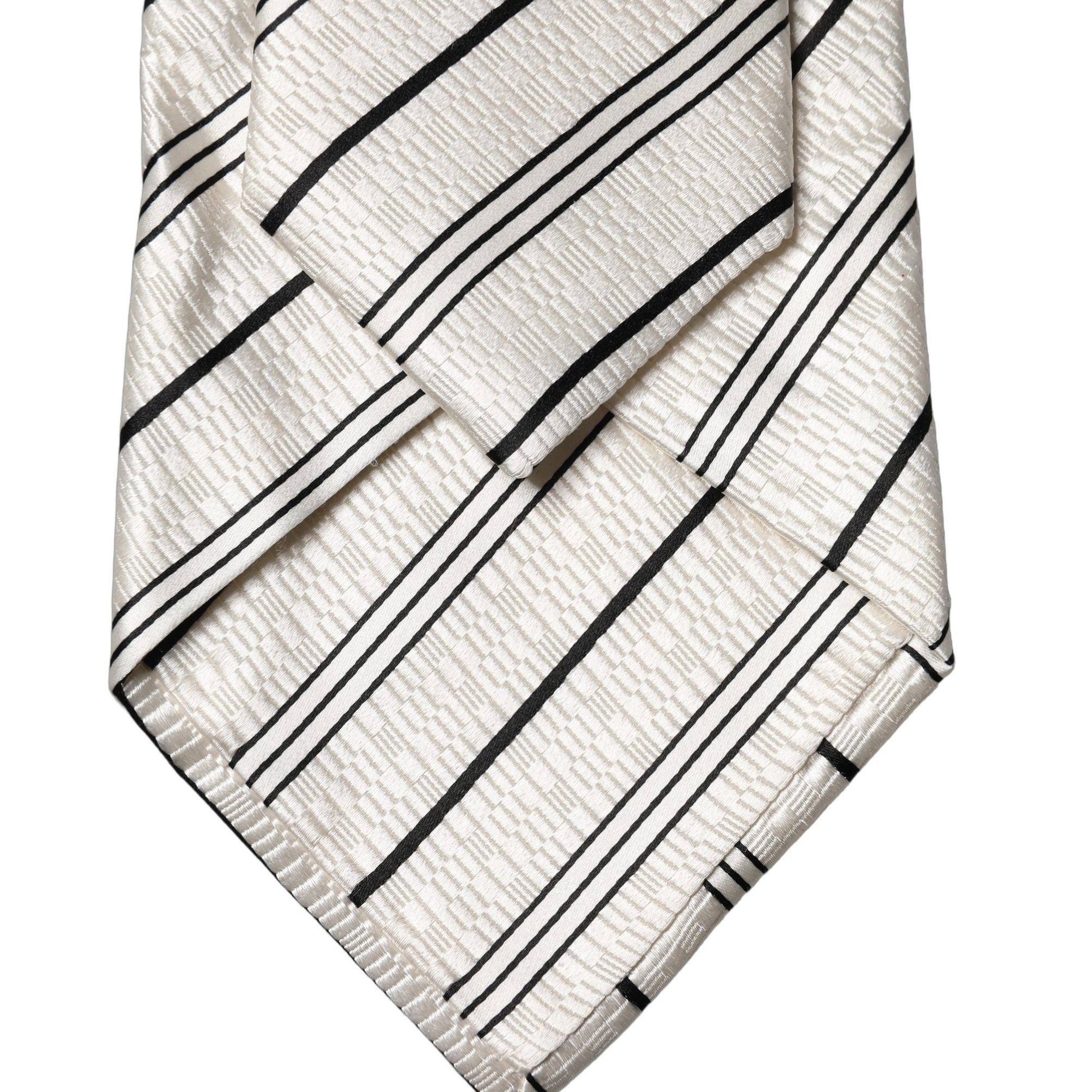 Dolce & Gabbana White Black Stripes Silk Adjustable Women Necktie Tie