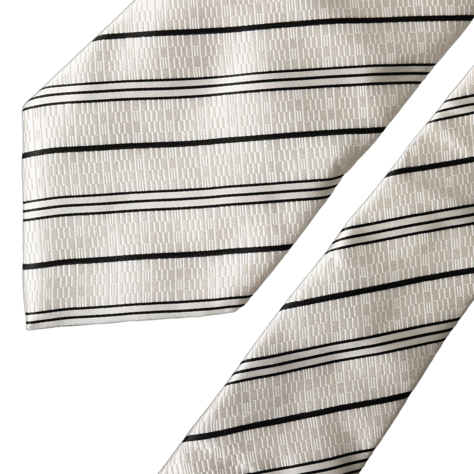 Dolce & Gabbana White Black Stripes Silk Adjustable Women Necktie Tie