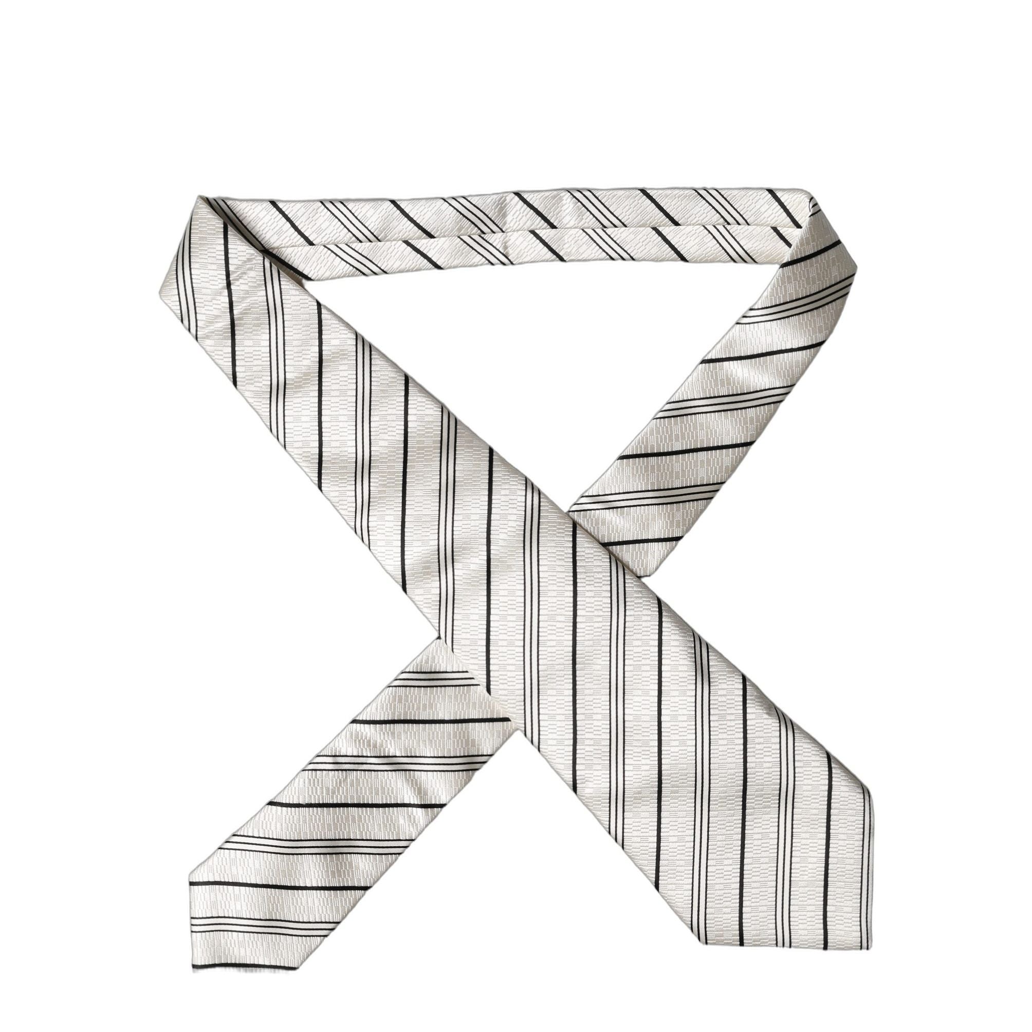 Dolce & Gabbana White Black Stripes Silk Adjustable Women Necktie Tie