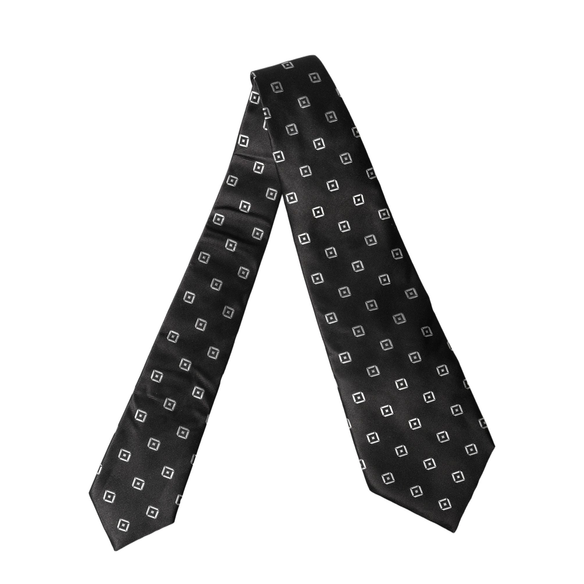 Dolce & Gabbana Black White Geometric Silk Adjustable Women Necktie Tie