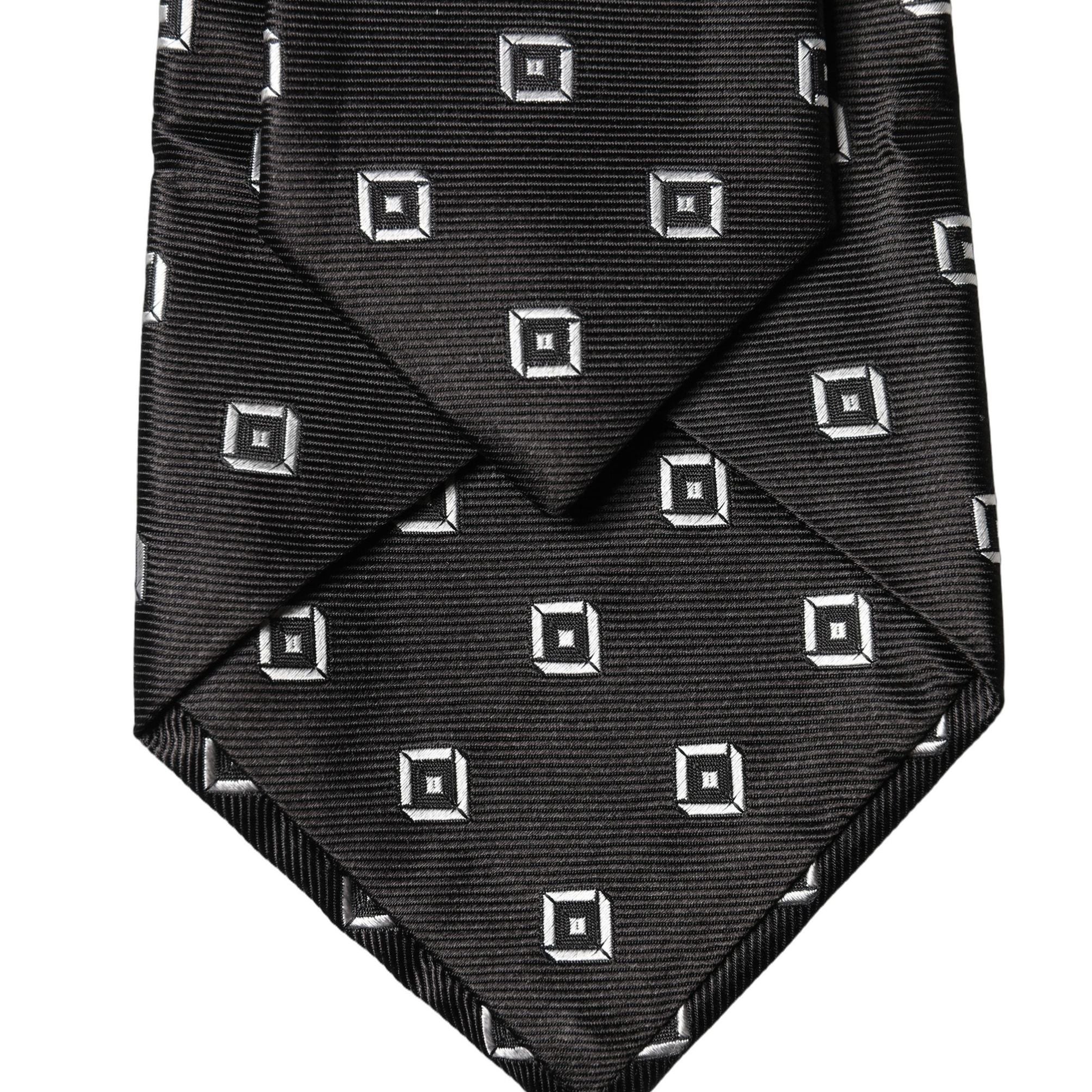 Dolce & Gabbana Black White Geometric Silk Adjustable Women Necktie Tie