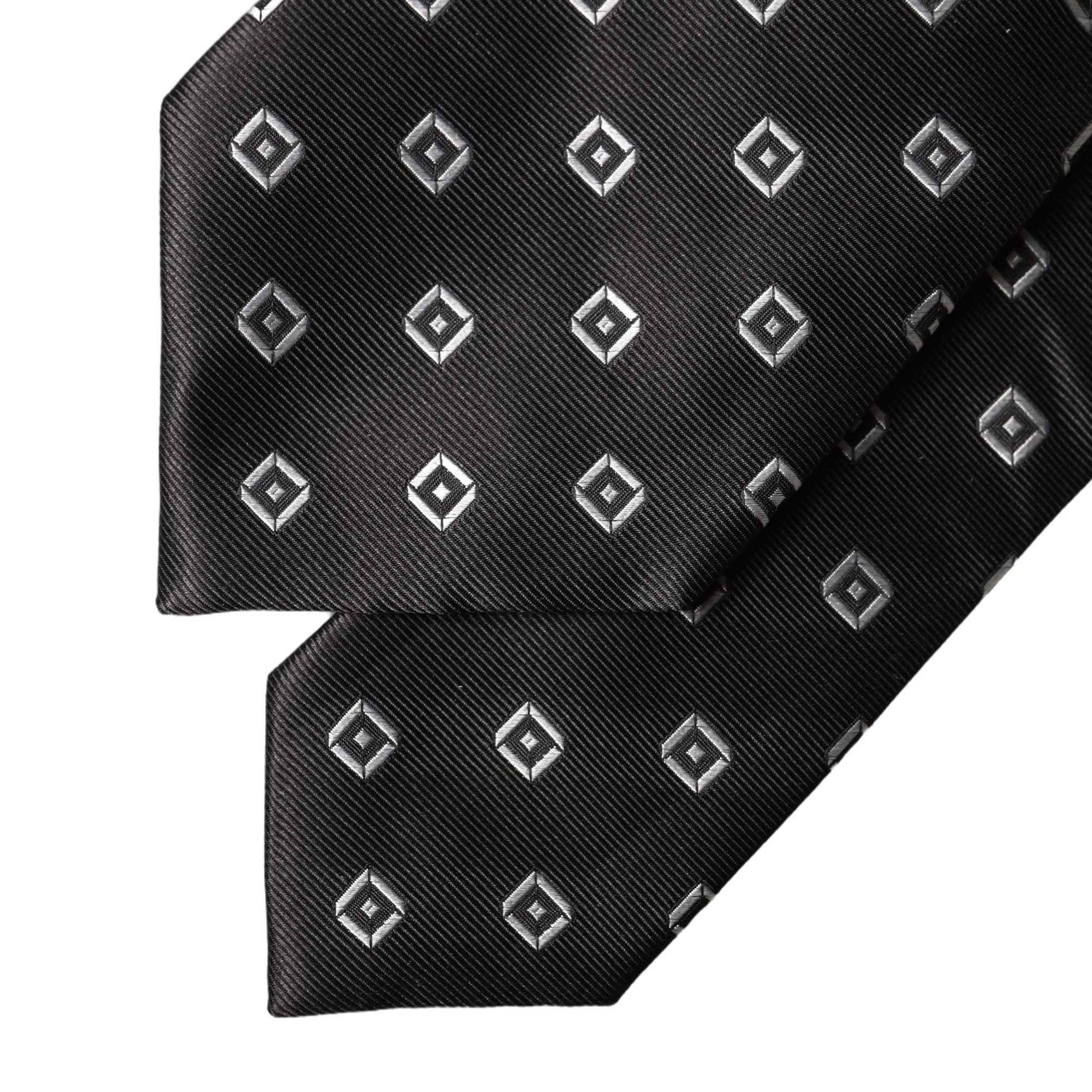 Dolce & Gabbana Black White Geometric Silk Adjustable Women Necktie Tie