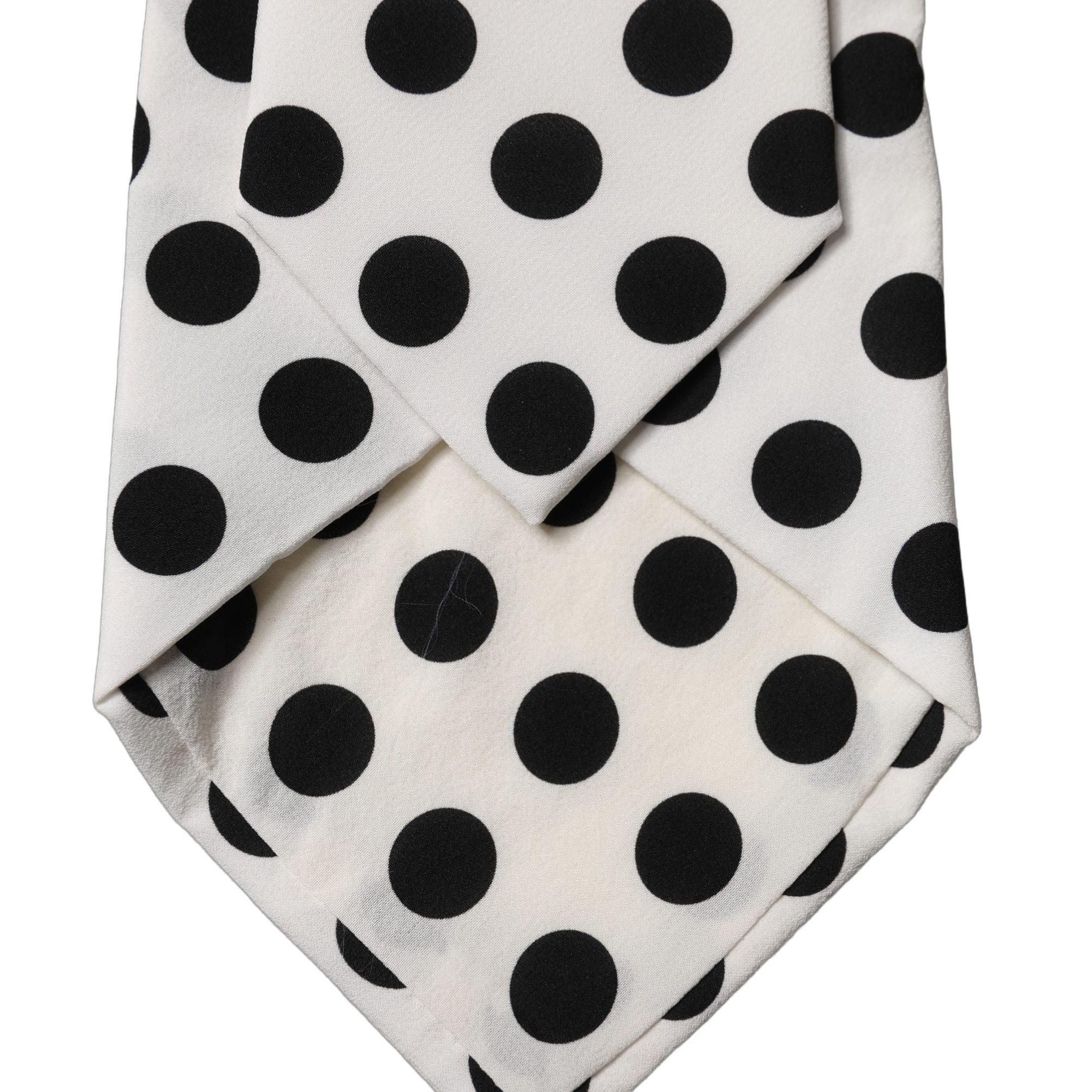 Dolce & Gabbana White Black Polka Dot Silk Adjustable Women Necktie Tie