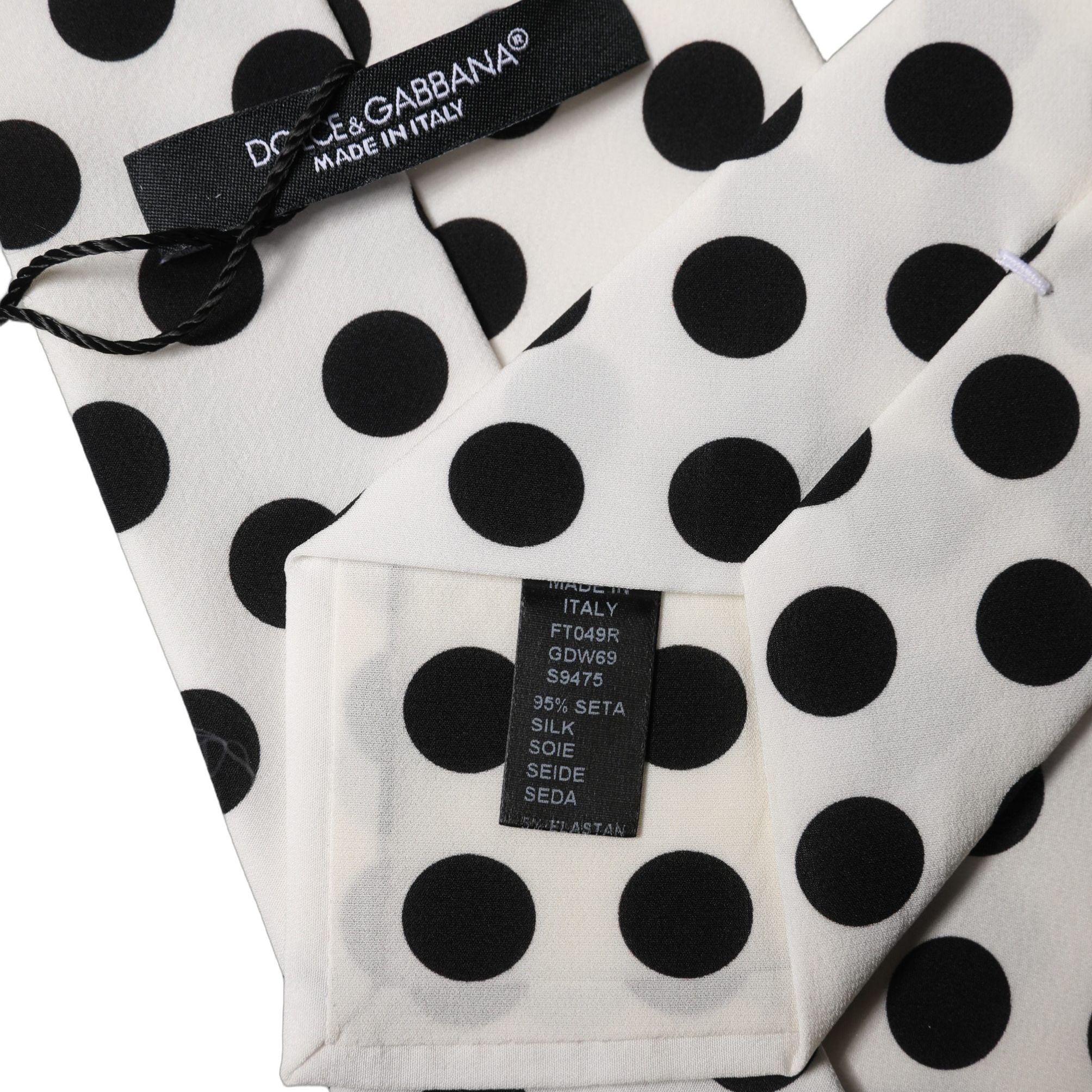 Dolce & Gabbana White Black Polka Dot Silk Adjustable Women Necktie Tie