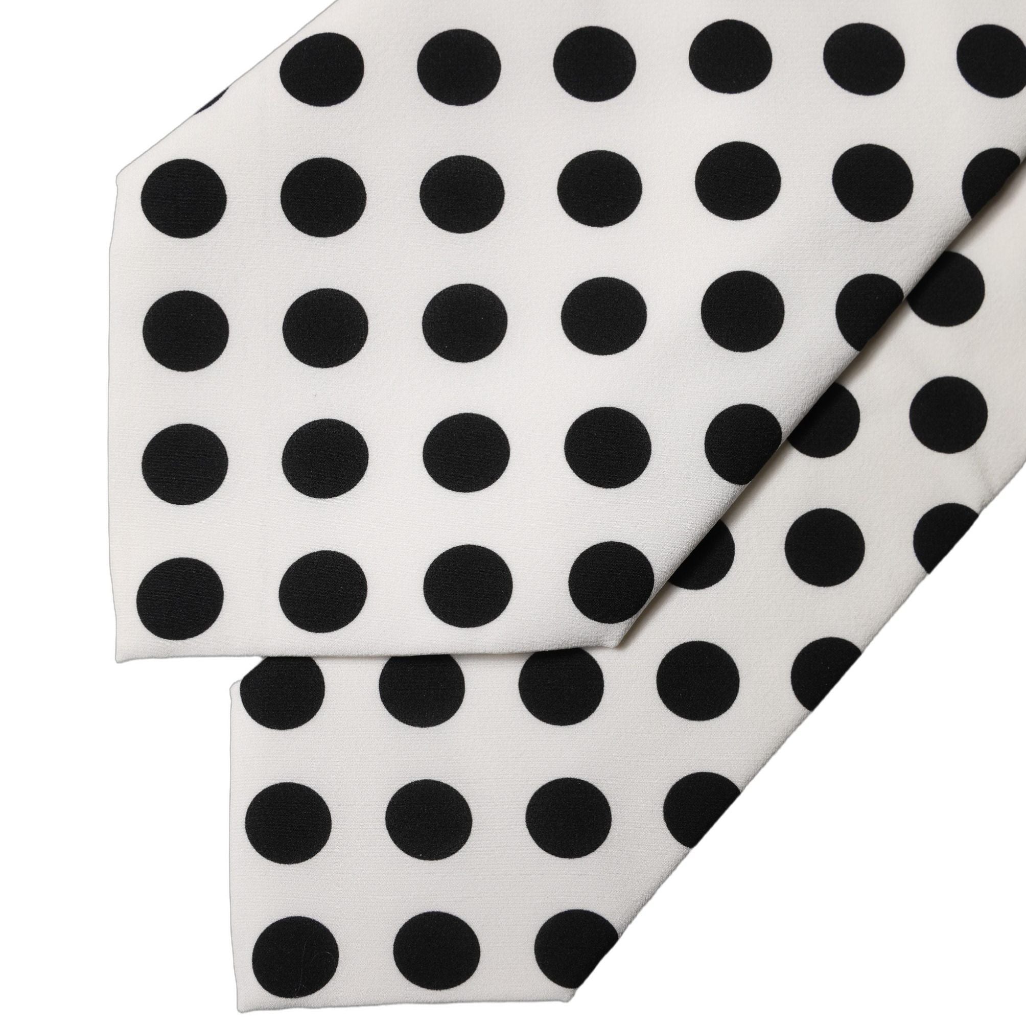 Dolce & Gabbana White Black Polka Dot Silk Adjustable Women Necktie Tie
