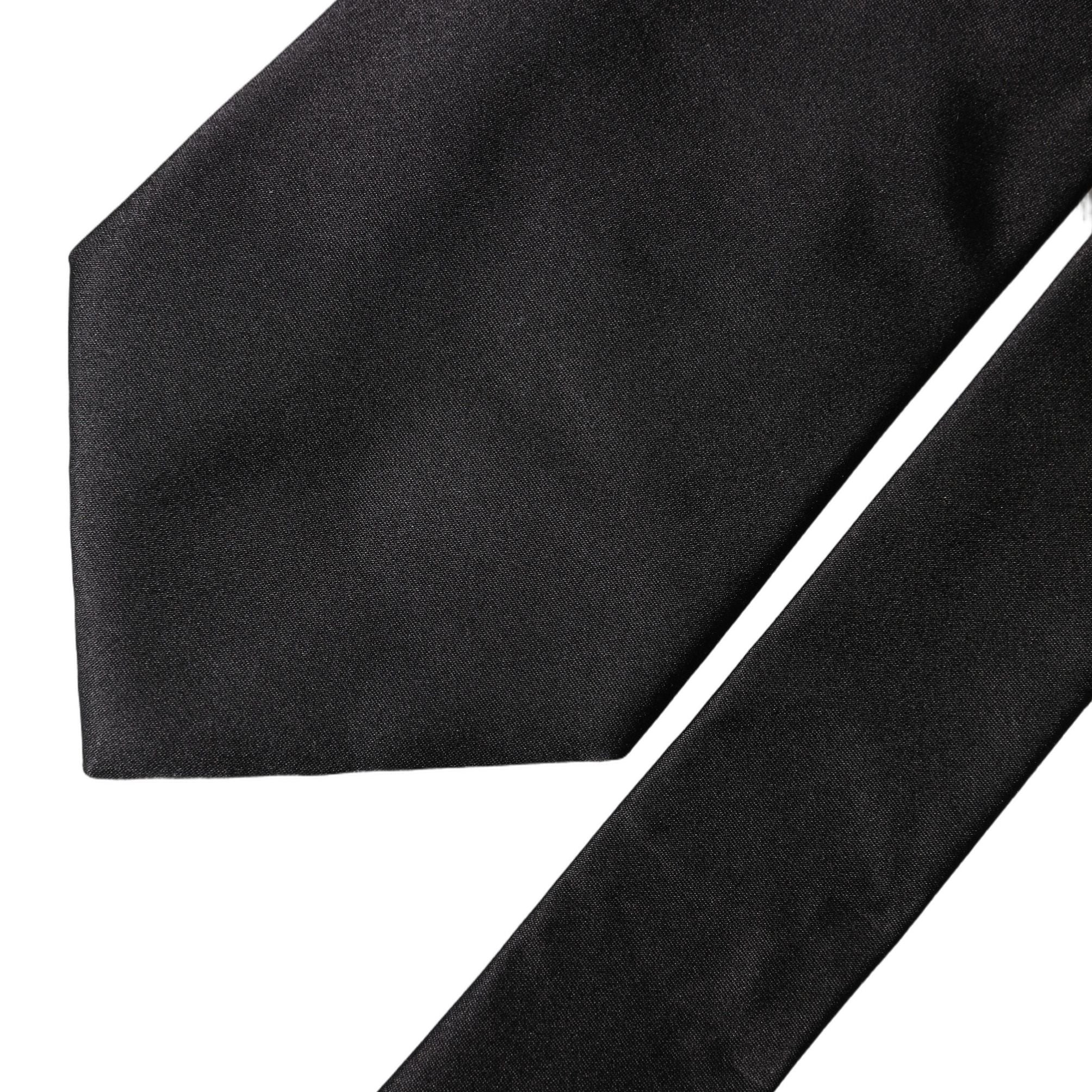 Dolce & Gabbana Black Solid Satin Silk Adjustable Women Necktie Tie
