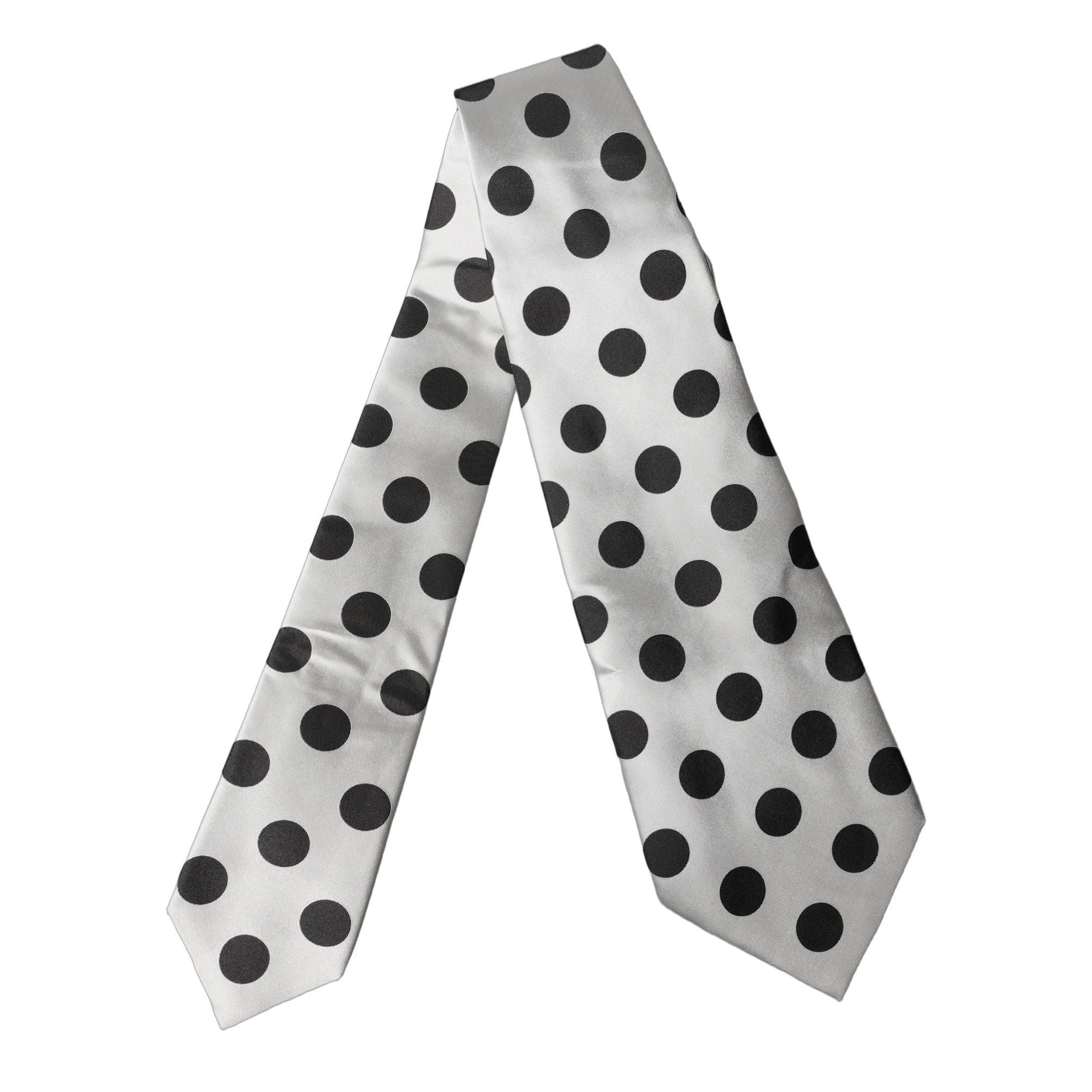 Dolce & Gabbana White Black Polka Dot Silk Adjustable Women Necktie Tie