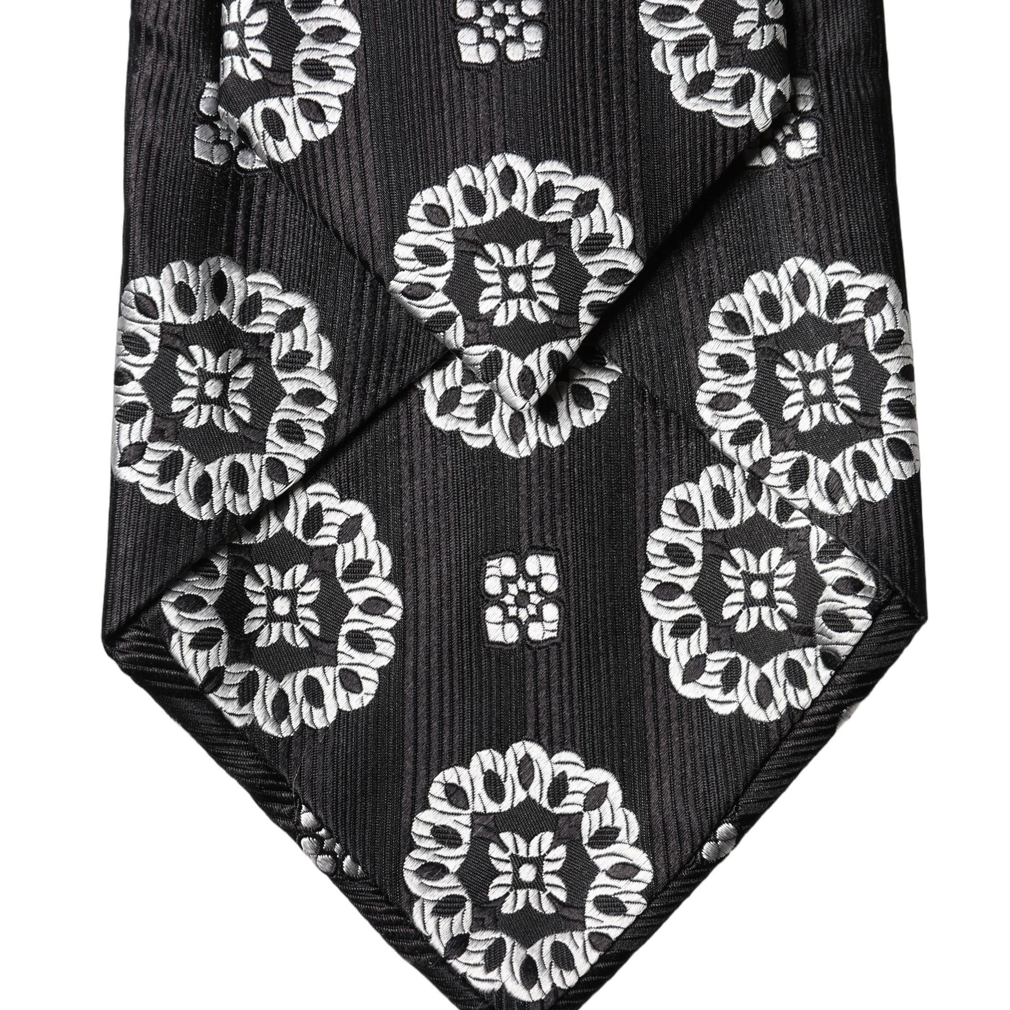 Dolce & Gabbana Black White Floral Silk Adjustable Women Necktie Tie