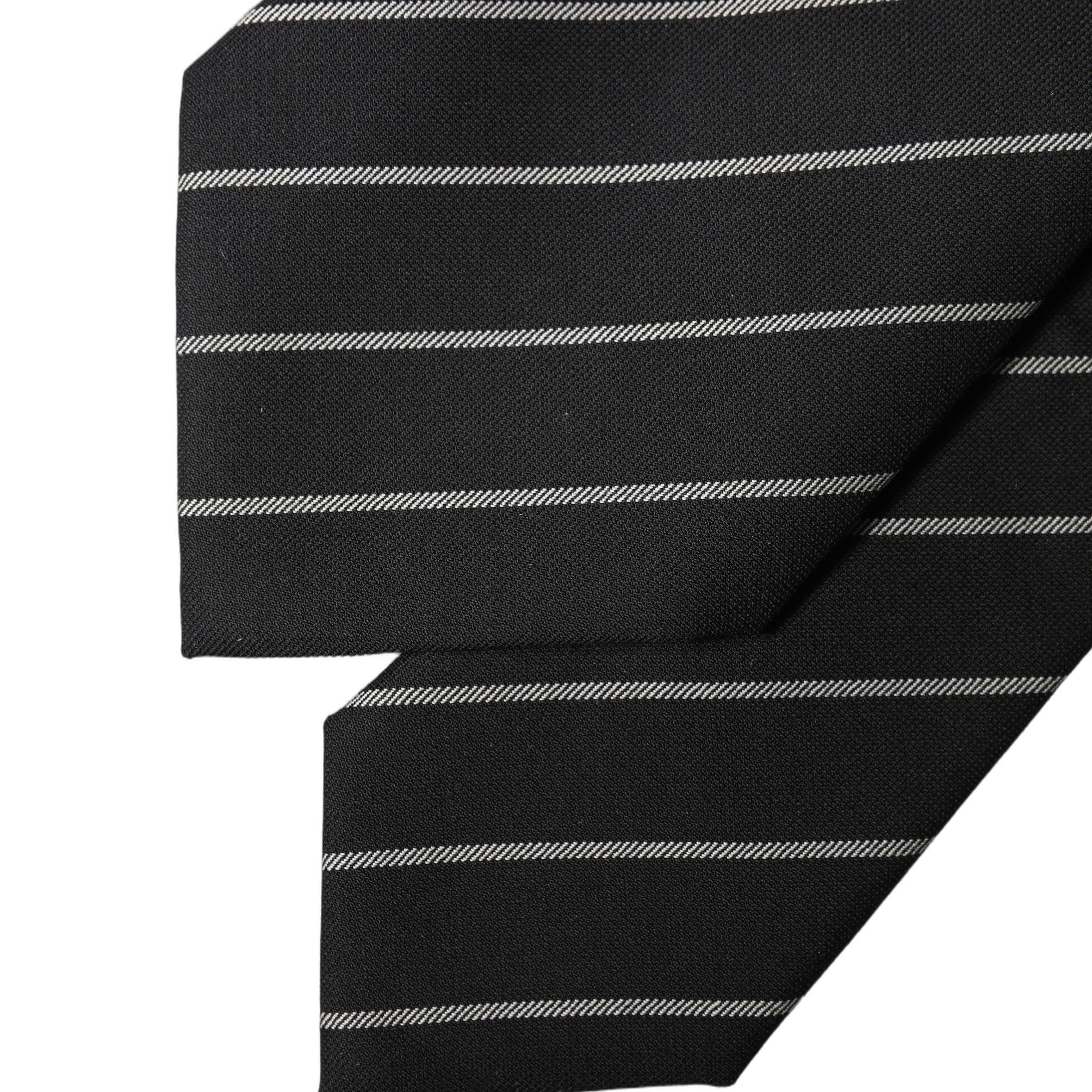 Dolce & Gabbana Black White Stripes Wool Adjustable Women Necktie Tie