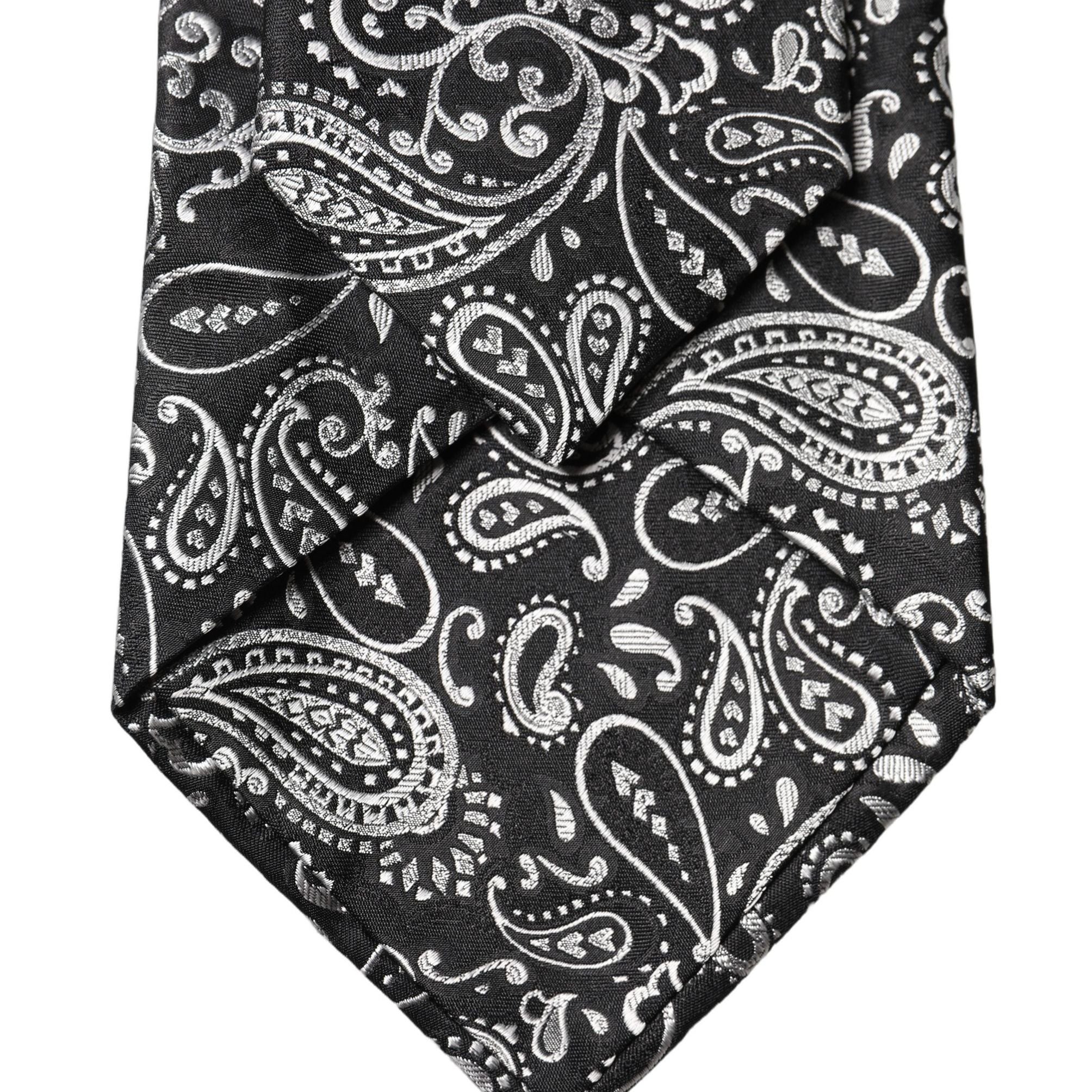 Dolce & Gabbana Black White Paisley Silk Adjustable Women Necktie Tie