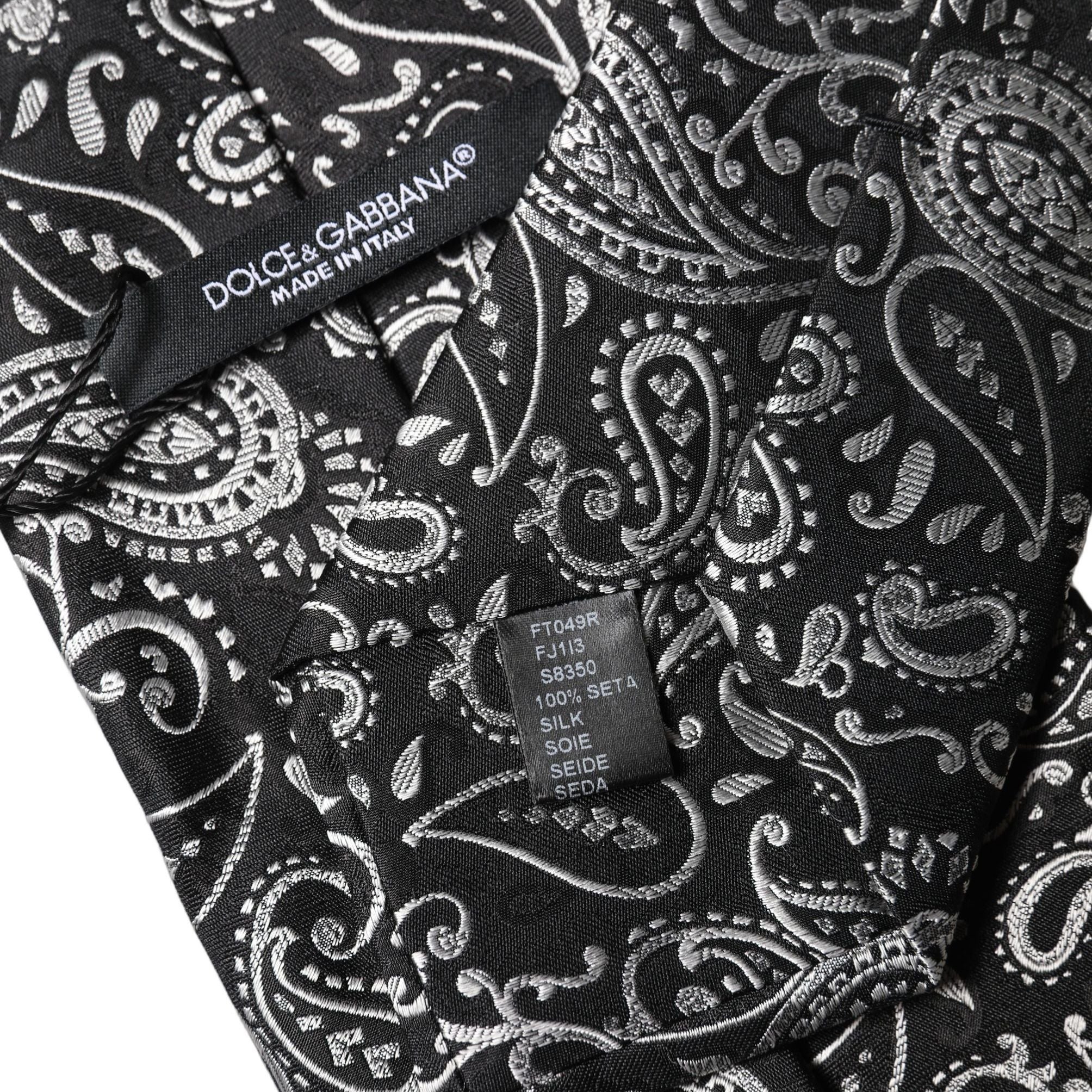 Dolce & Gabbana Black White Paisley Silk Adjustable Women Necktie Tie