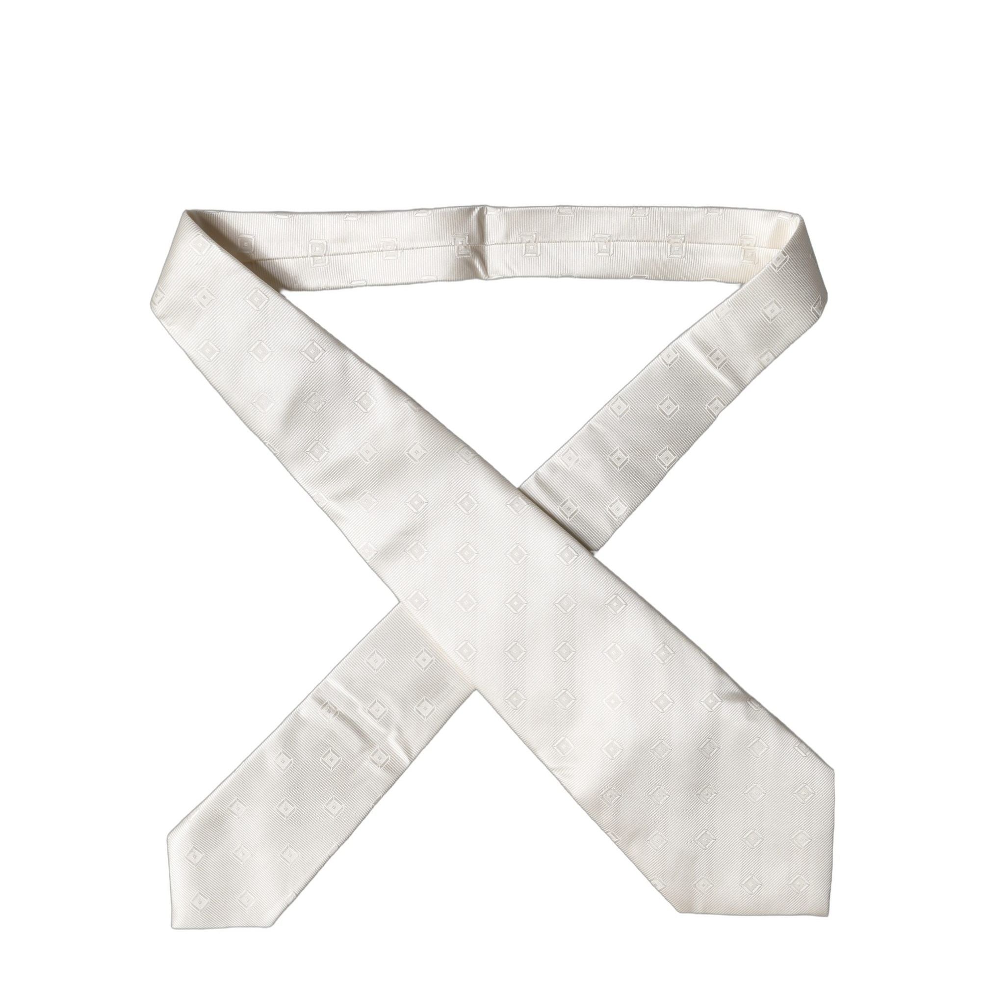 Dolce & Gabbana Off White Geometric Silk Adjustable Women Necktie Tie