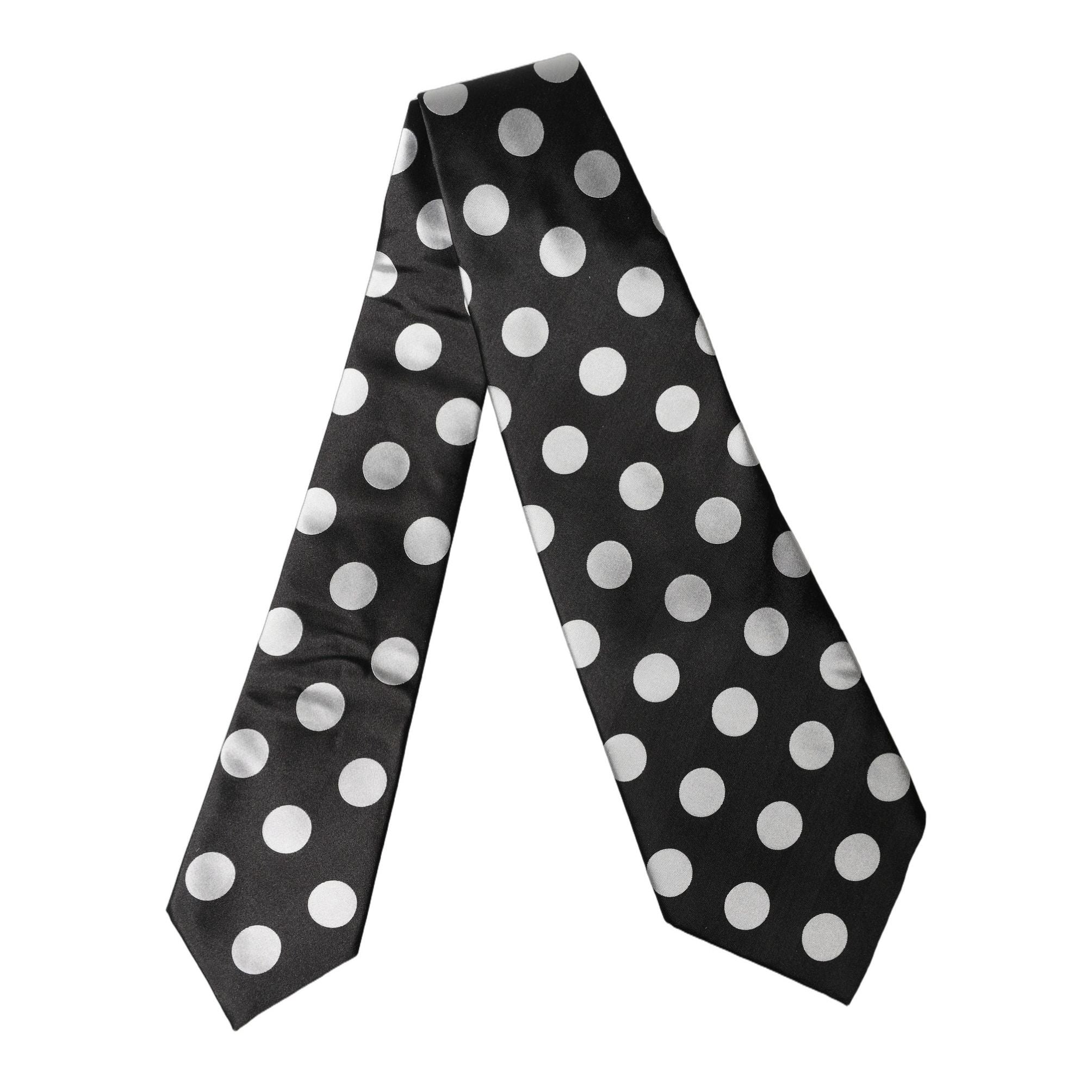 Dolce & Gabbana Black White Polka Dot Silk Adjustable Women Necktie Tie