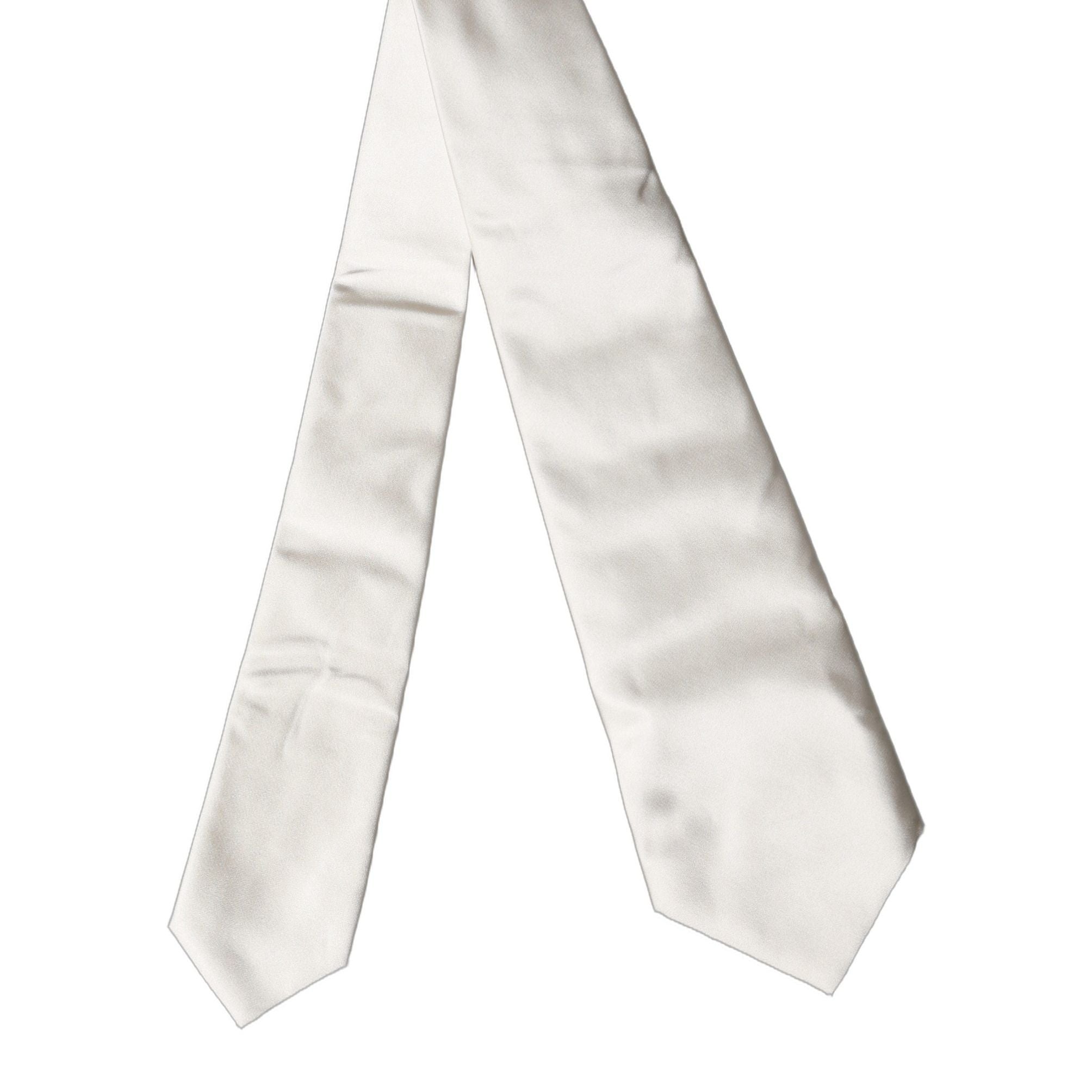 Dolce & Gabbana Off White Solid Silk Adjustable Women Tied Necktie Tie