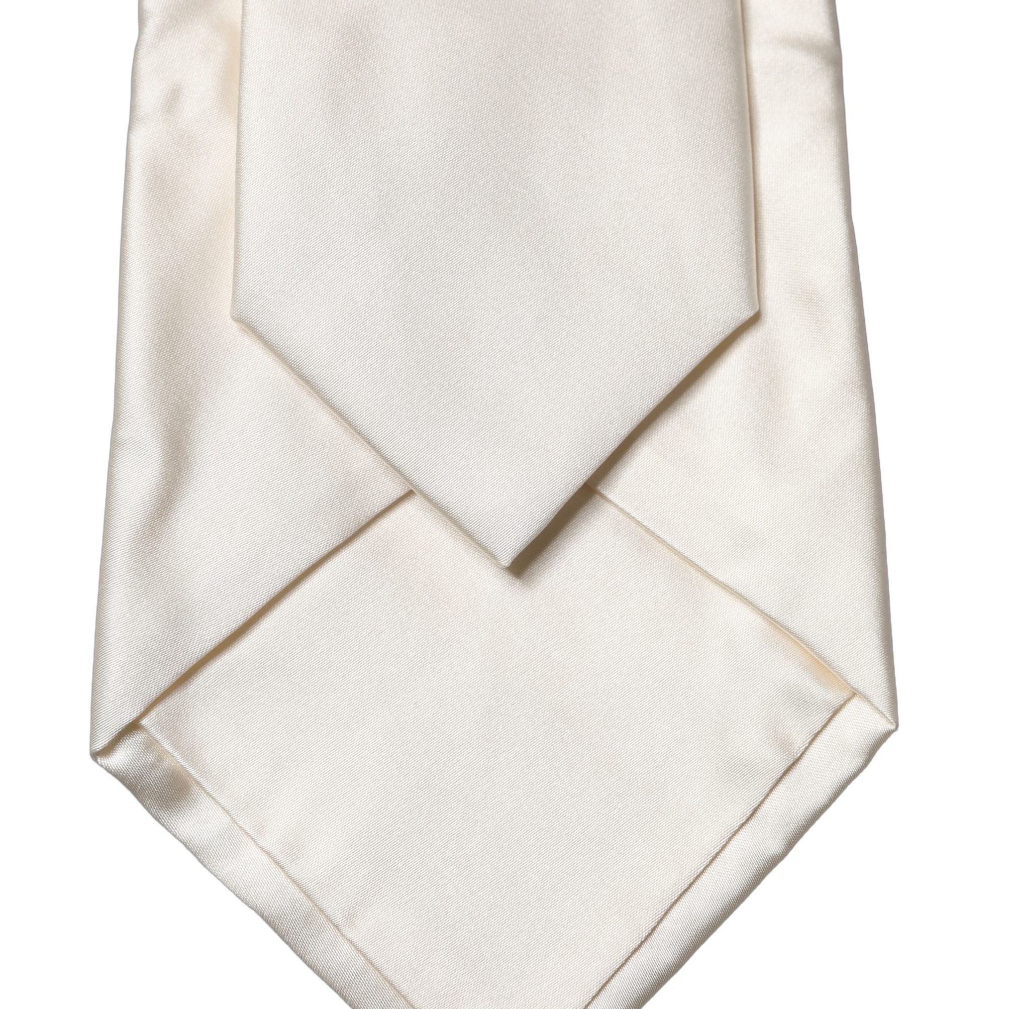 Dolce & Gabbana Off White Solid Silk Adjustable Women Tied Necktie Tie