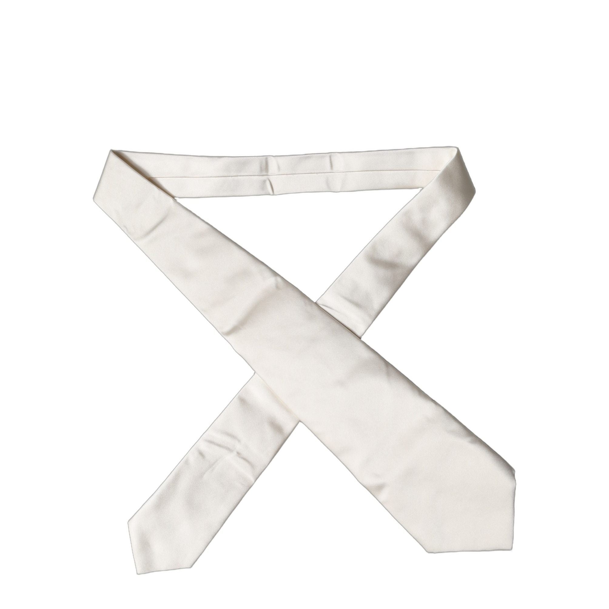 Dolce & Gabbana Off White Solid Silk Adjustable Women Tied Necktie Tie