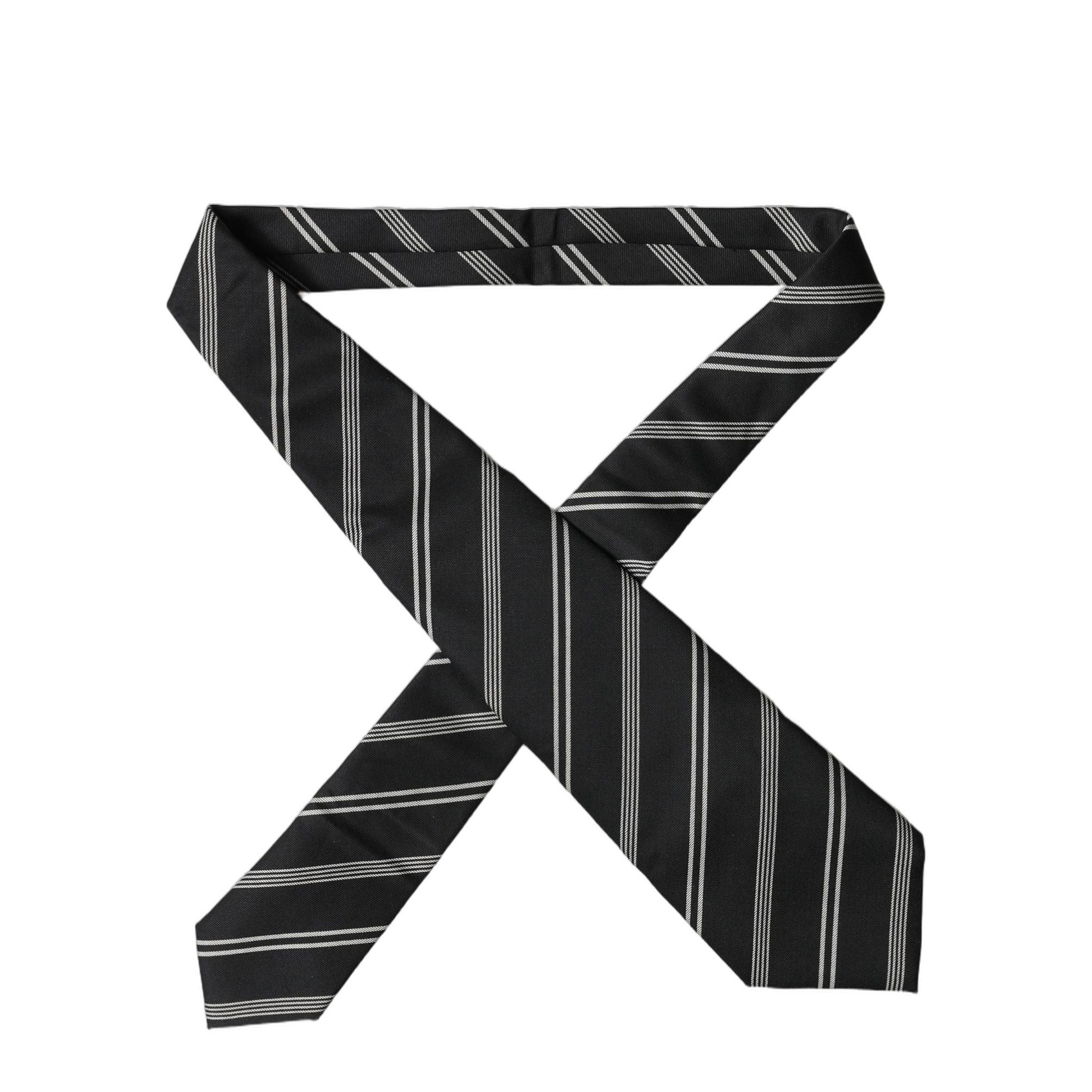 Dolce & Gabbana Black White Stripes Silk Adjustable Women Necktie Tie