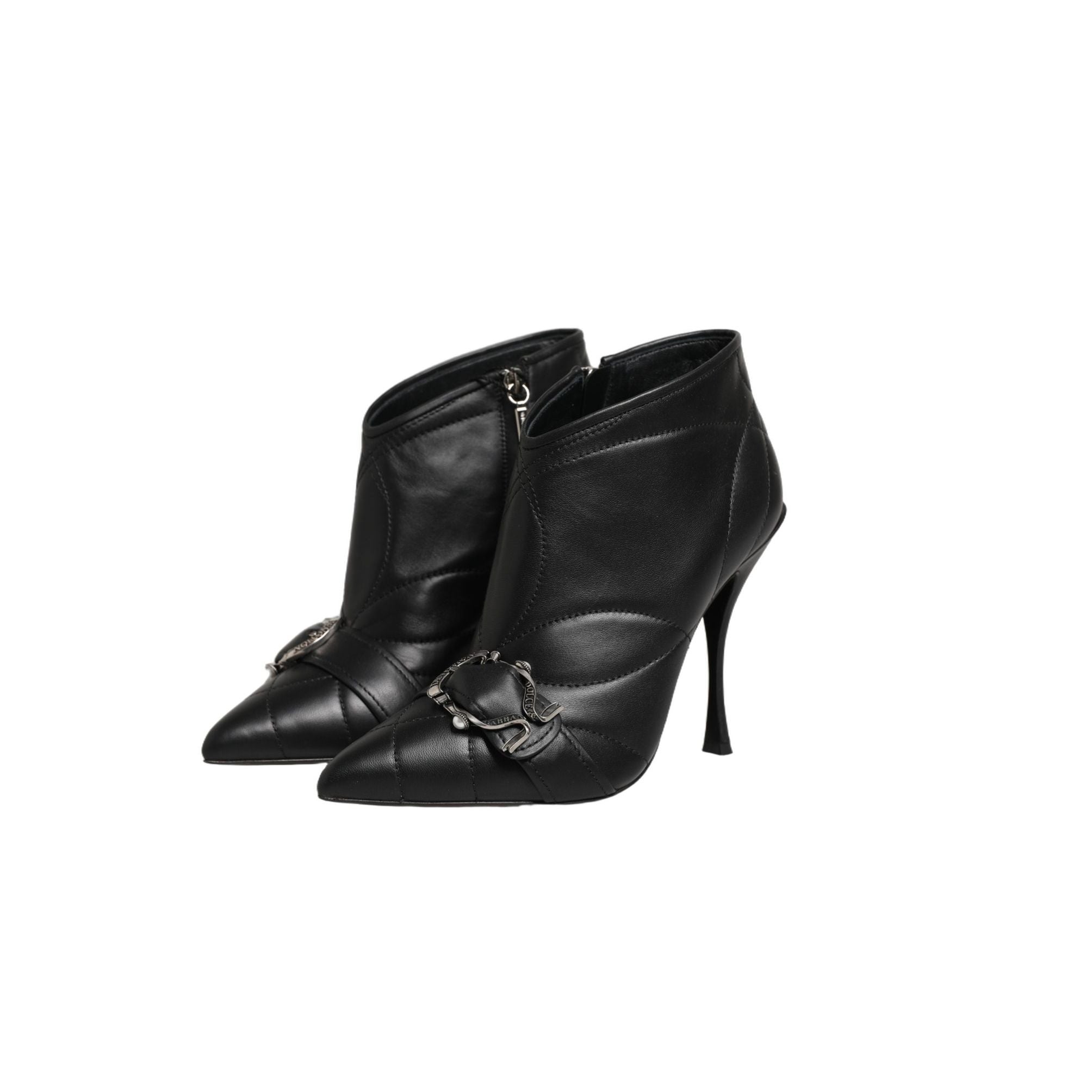 Dolce & Gabbana Black Devotion Quilted Buckled Boots Shoes