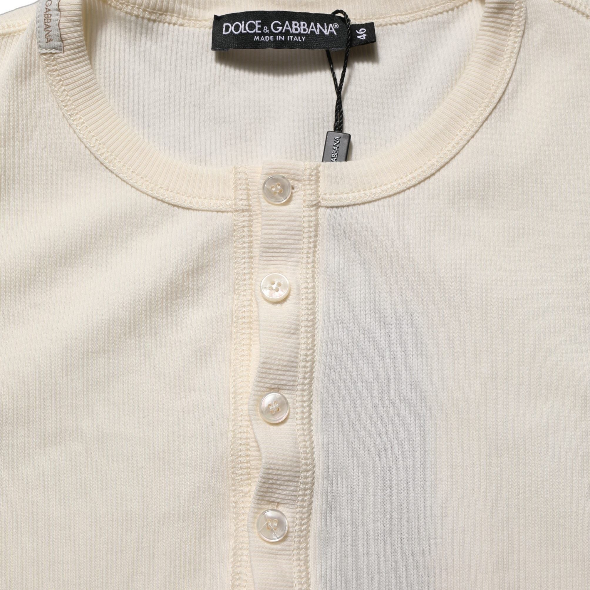 Dolce & Gabbana White Long Sleeves Henley Pullover Sweater