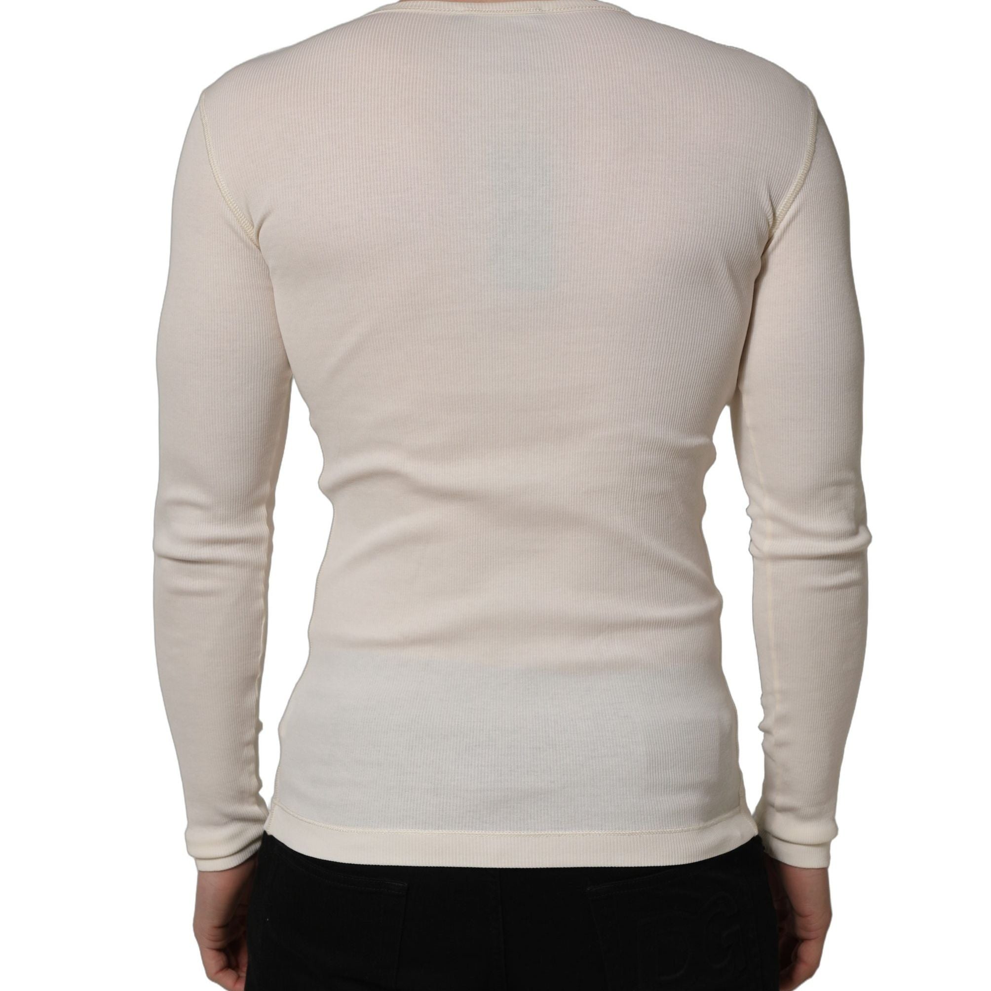 Dolce & Gabbana White Long Sleeves Henley Pullover Sweater