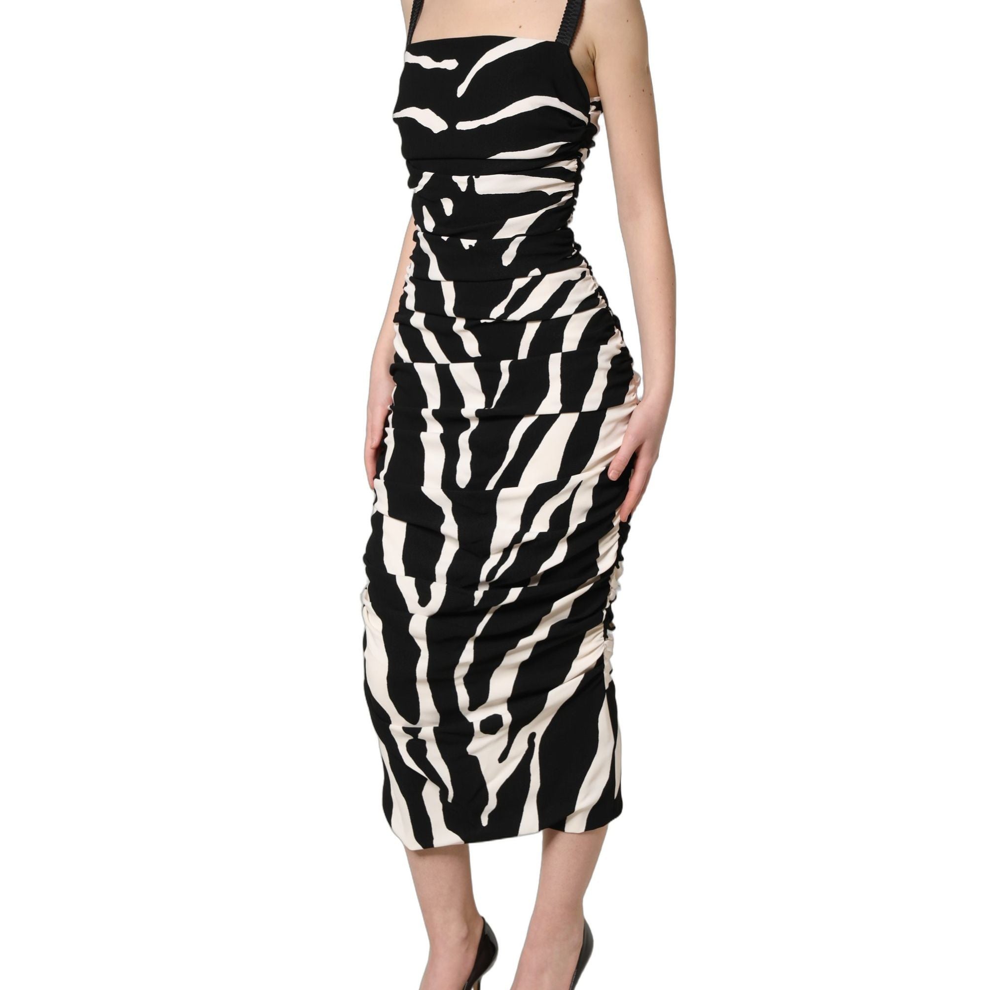Dolce & Gabbana Black White Zebra Cady Calf Length Dress