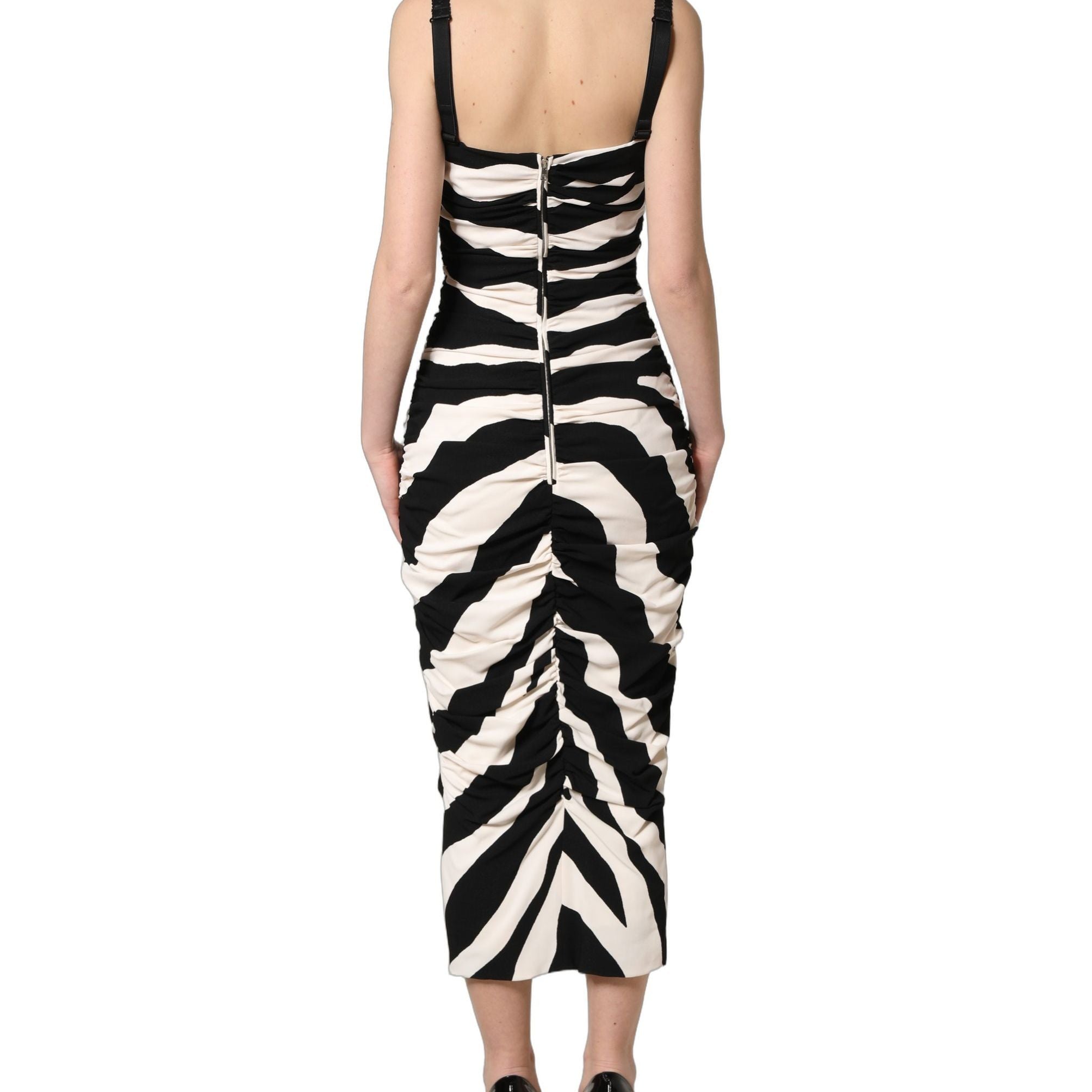 Dolce & Gabbana Black White Zebra Cady Calf Length Dress