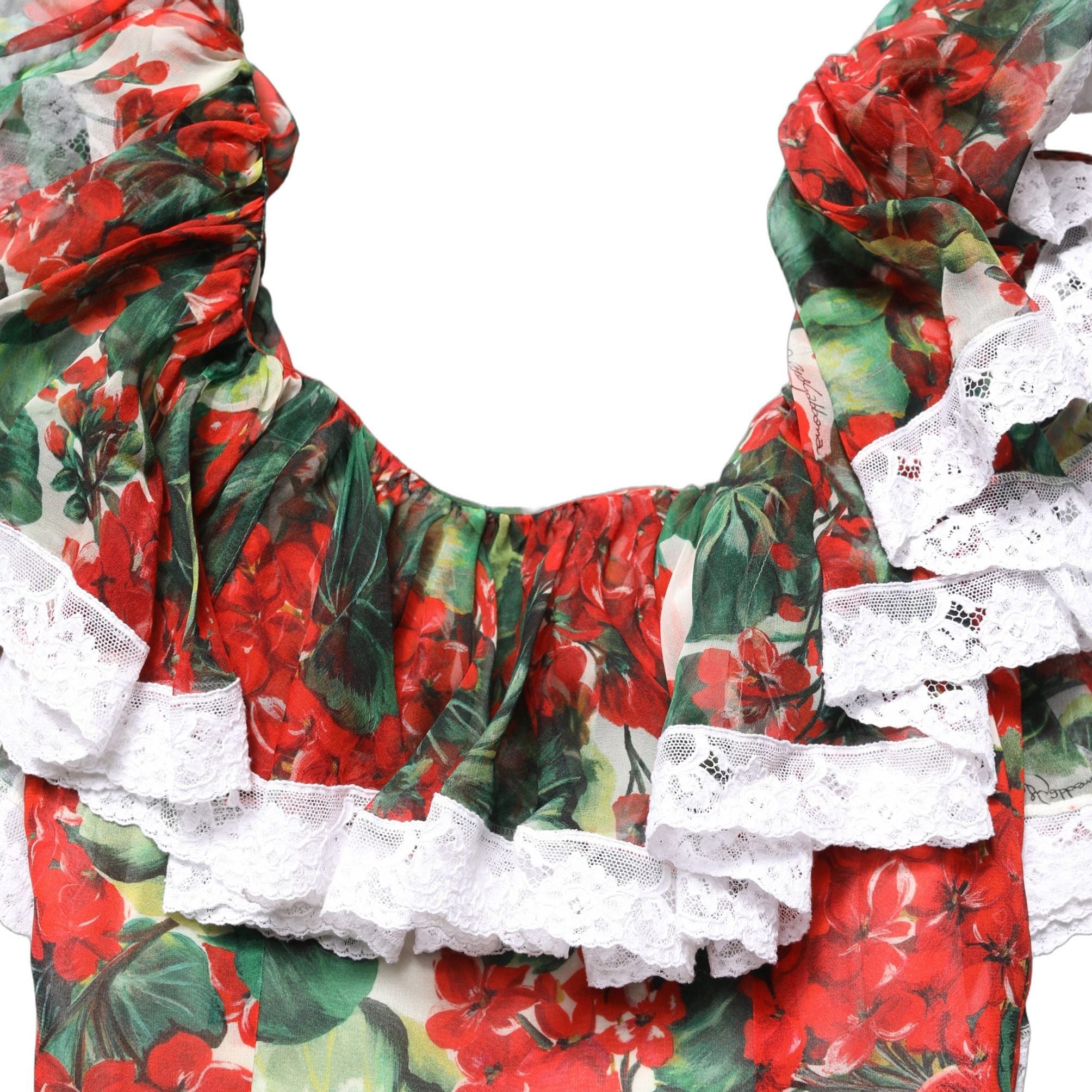 Dolce & Gabbana Multicolor Geranium Flower Lace Maxi Dress