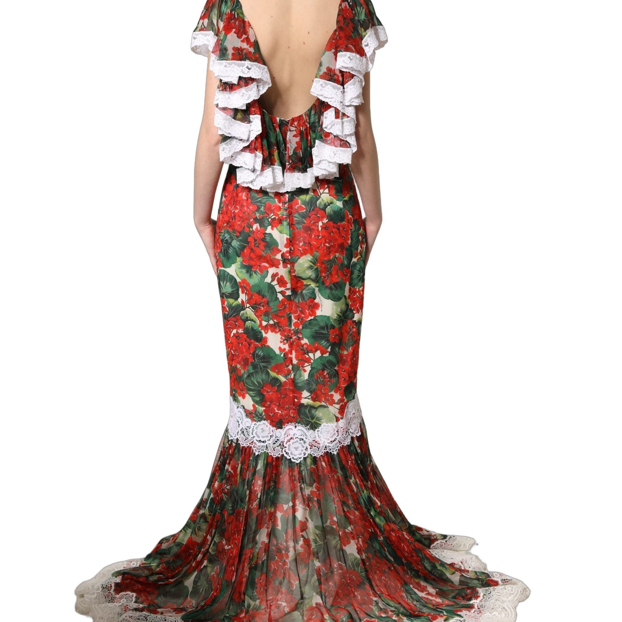Dolce & Gabbana Multicolor Geranium Flower Lace Maxi Dress