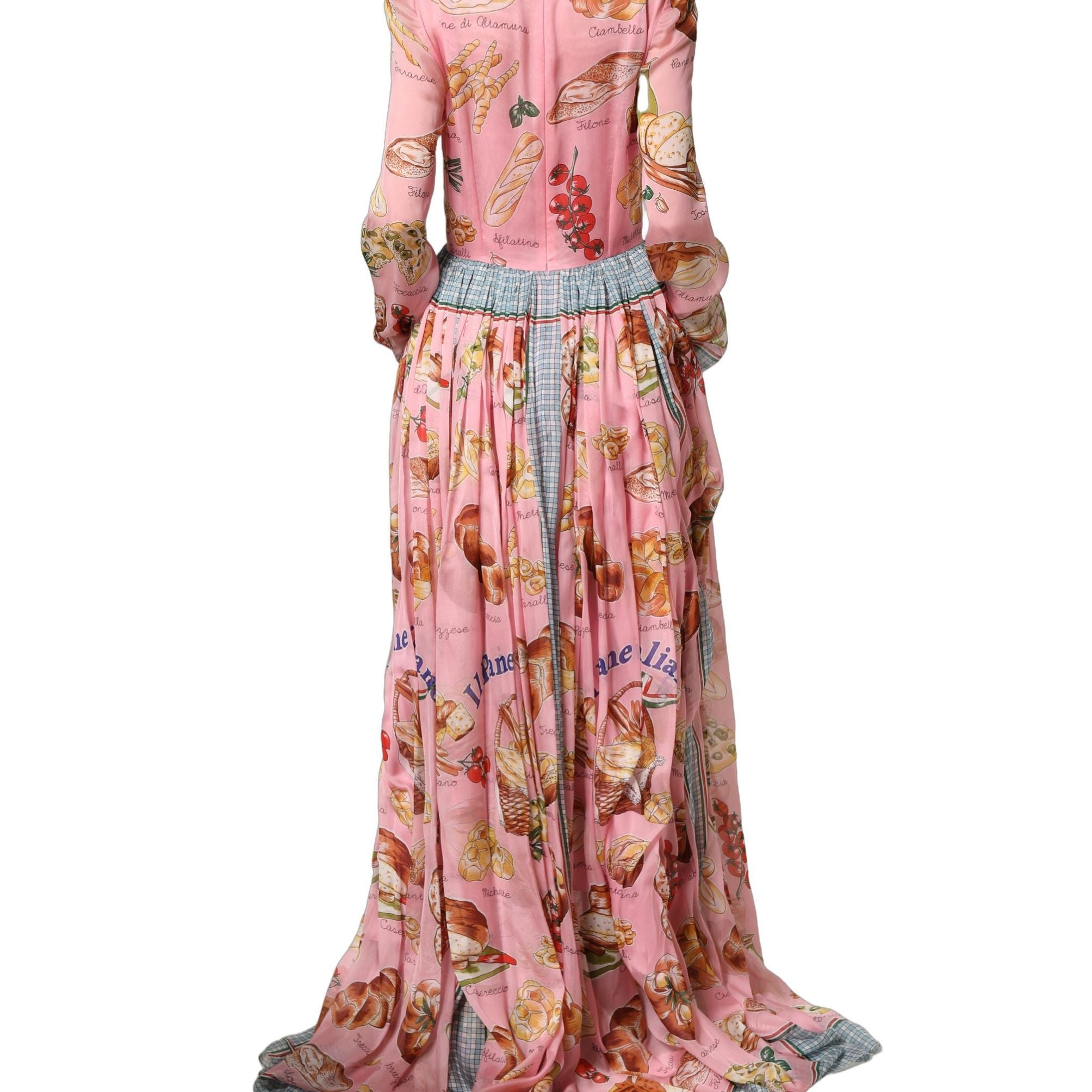 Dolce & Gabbana Light Pink Bread Print Pleated Maxi Dress