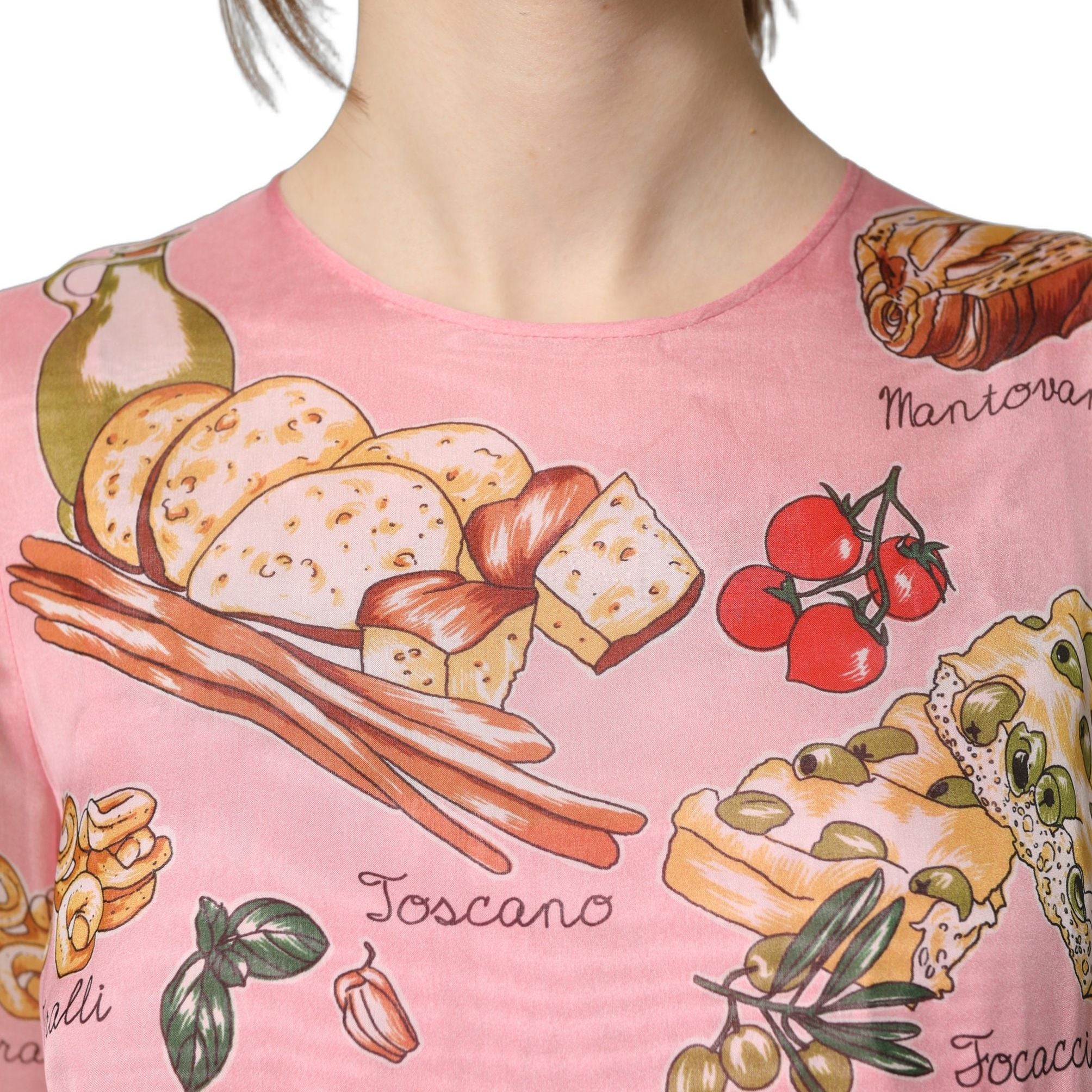 Dolce & Gabbana Light Pink Bread Print Pleated Maxi Dress