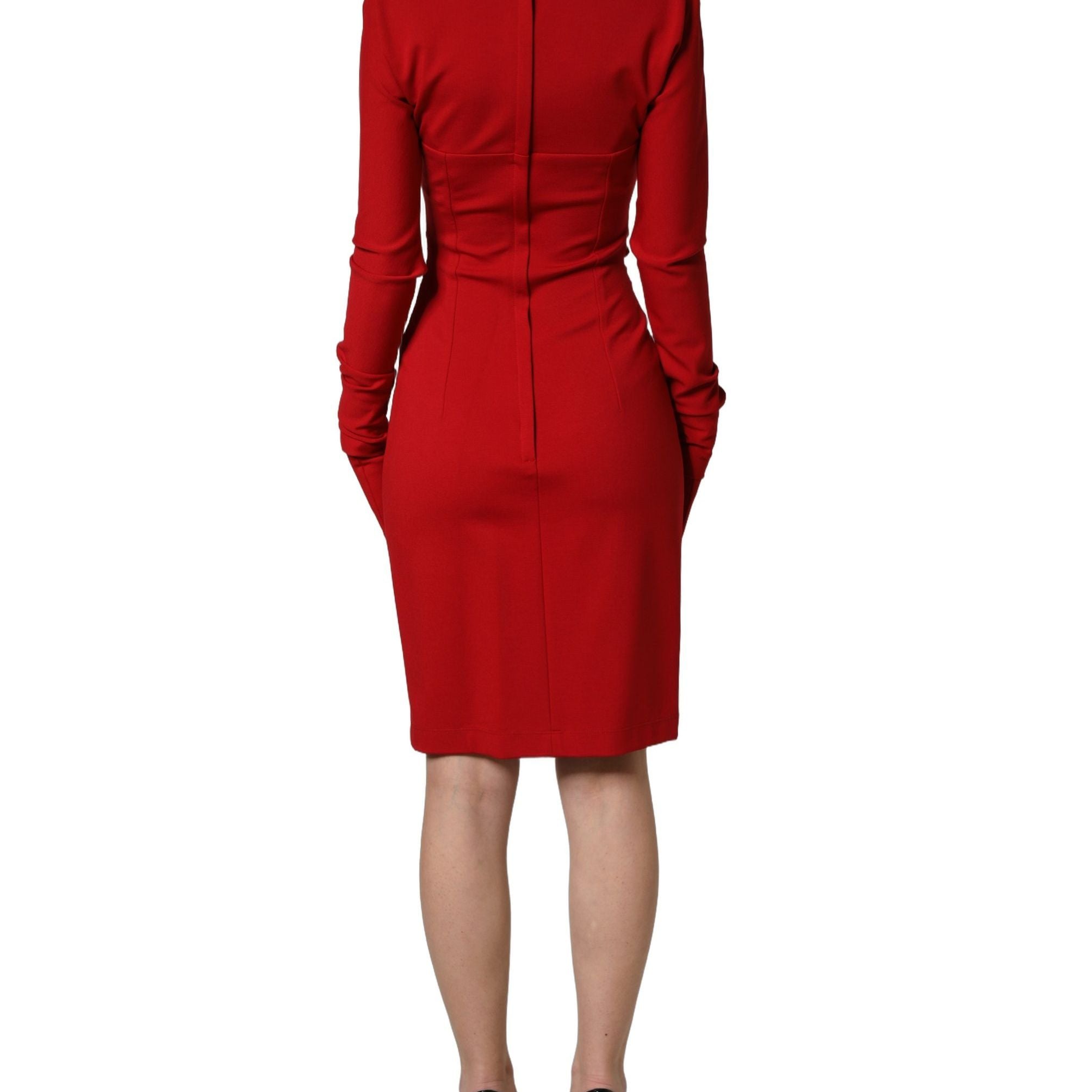 Dolce & Gabbana Red Cut Out Bodycon Long Sleeves Sheath Glove Dress