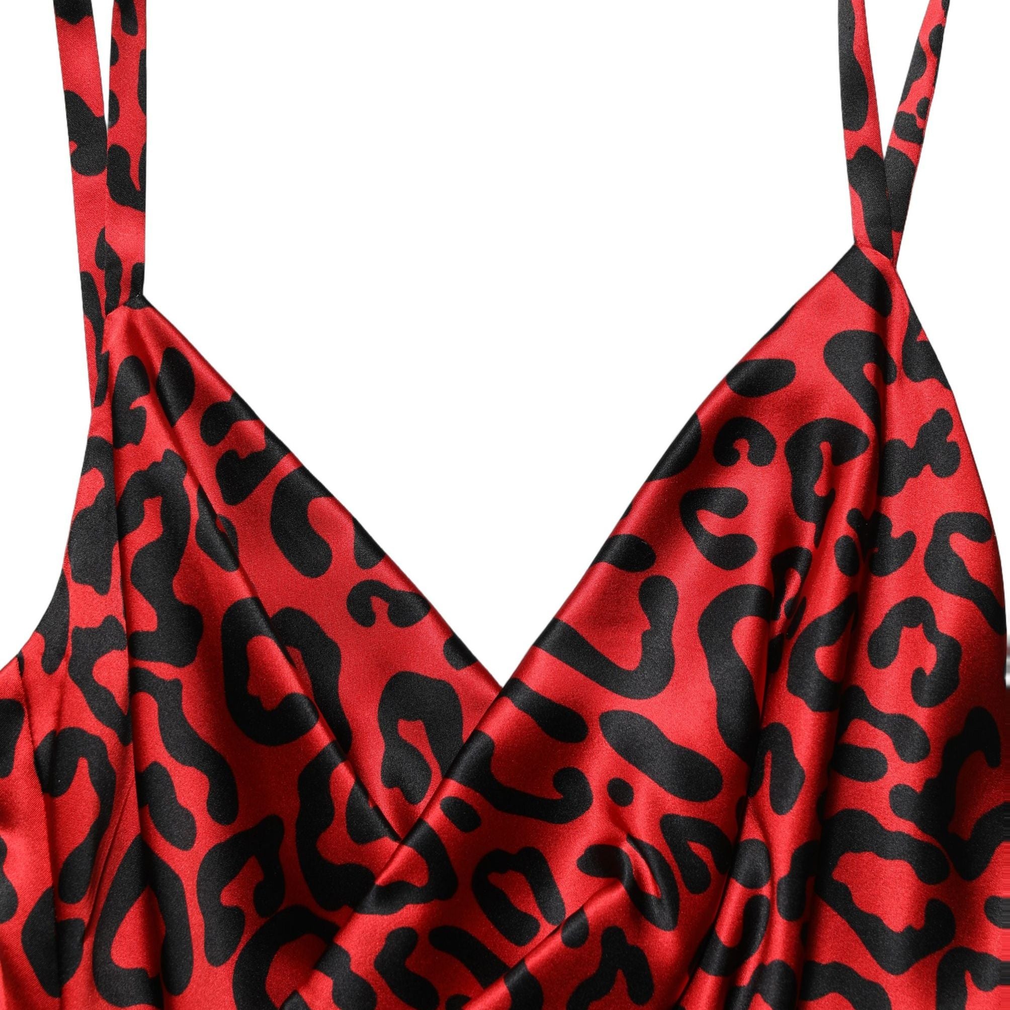 Dolce & Gabbana Red Leopard Draped Sleeveless Maxi Dress