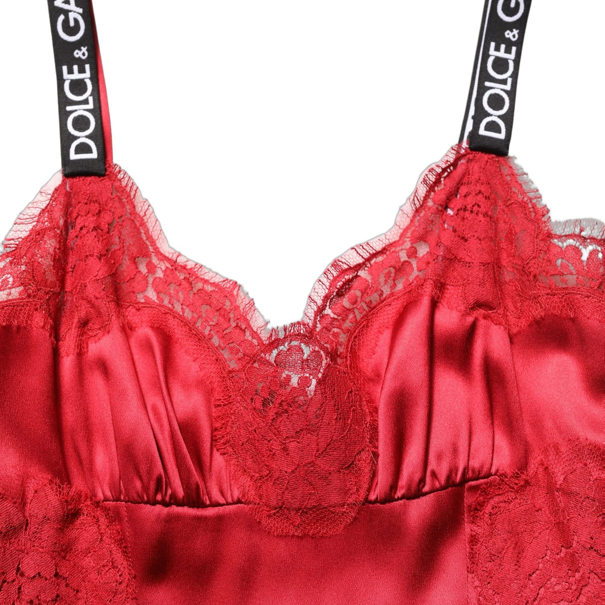 Dolce & Gabbana Red Silk Sleeveless Maxi Long Lace Trim Dress